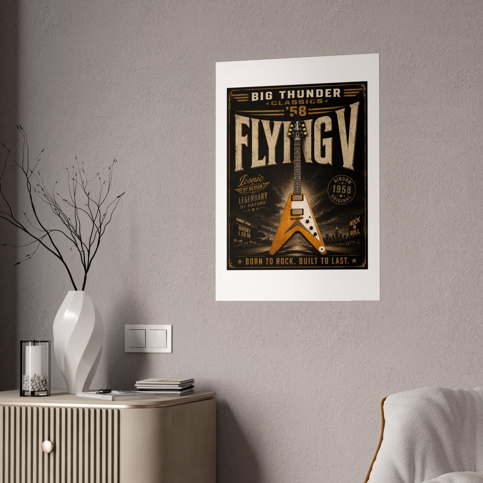 Flying V Guitar Poster Gloss Poster | Vintage Rock Music Wall Art