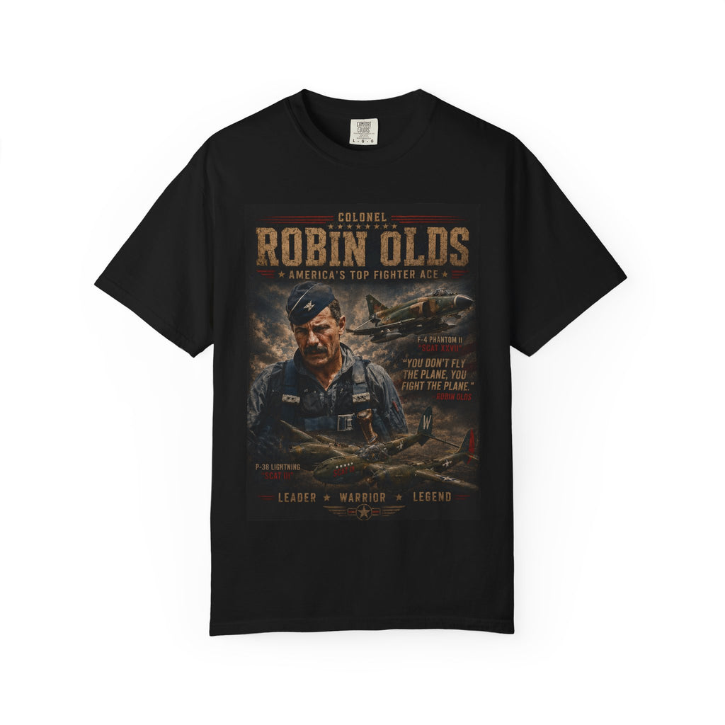 Colonel Robin Olds Aviation Portrait T-Shirt | Fighter Pilot Graphic Tee