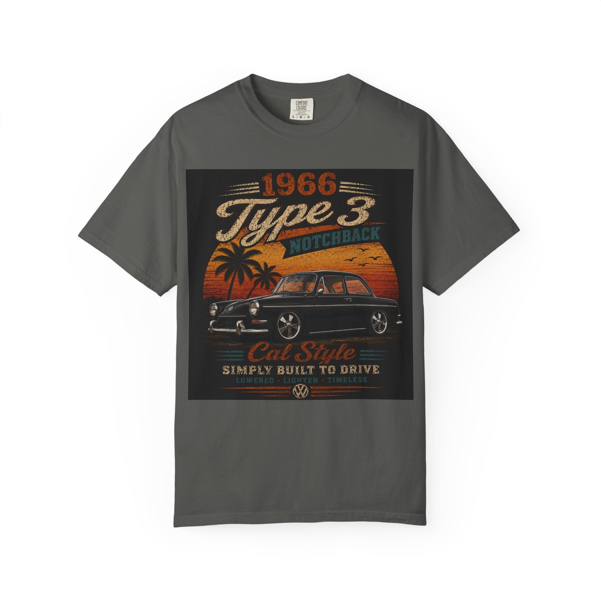 1966 Type 3 Notchback Car T-shirt | Vintage Surf Sunset Classic VW