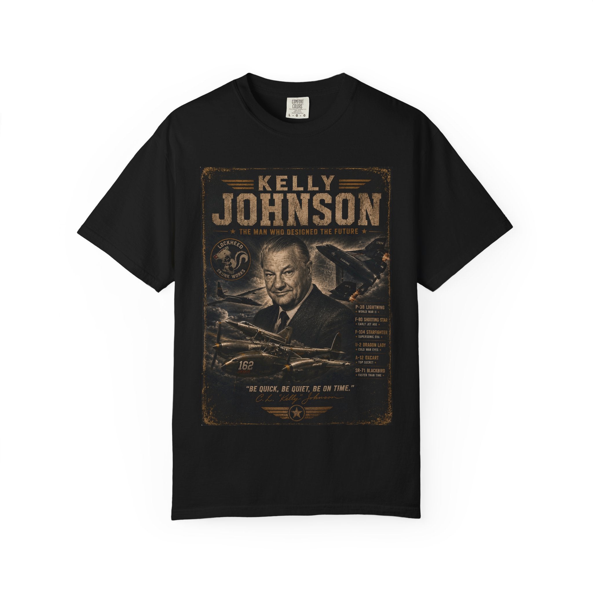 Kelly Johnson portrait T-Shirt | Skunk Works aviation poster design