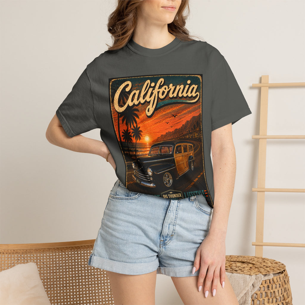 California Woody Surf Poster T-Shirt | Retro Sunset Palm Beach Life