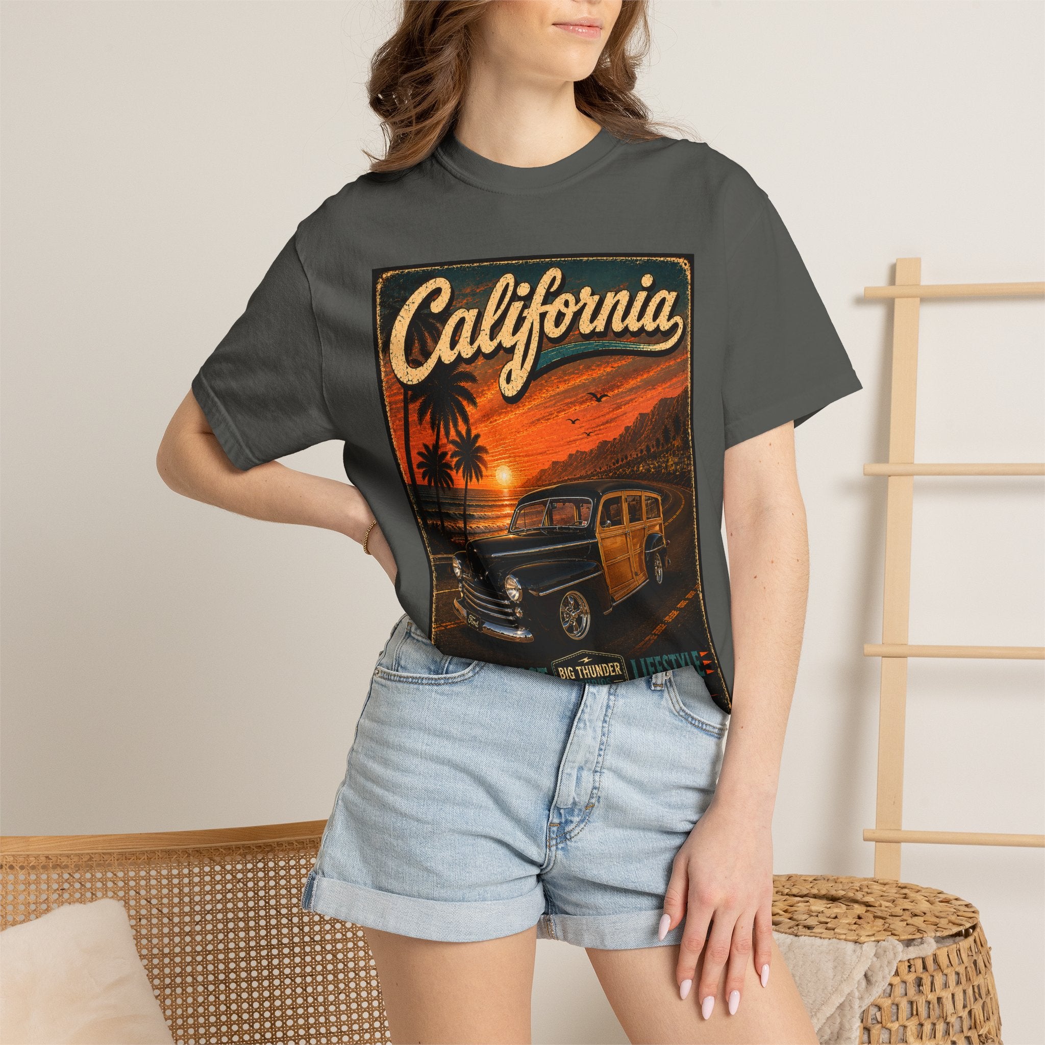 California Woody Surf Poster T-Shirt | Retro Sunset Palm Beach Life