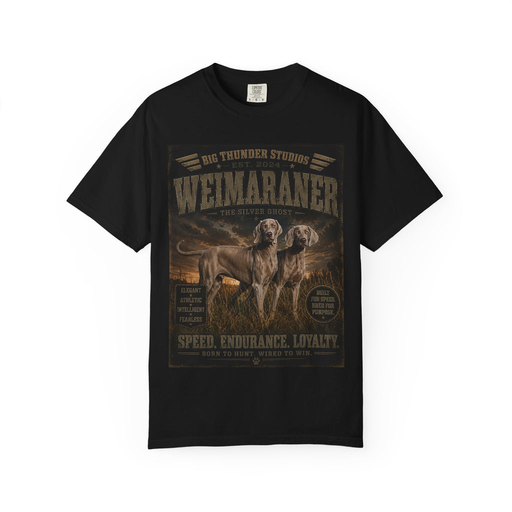 Weimaraner Hunting Portrait T-shirt | Speed Endurance Loyalty, Vintage Canine Design