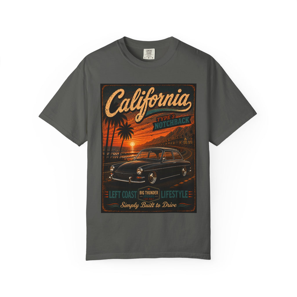 California Classic Car Sunset T-shirt | Vintage West Coast Palm Graphic