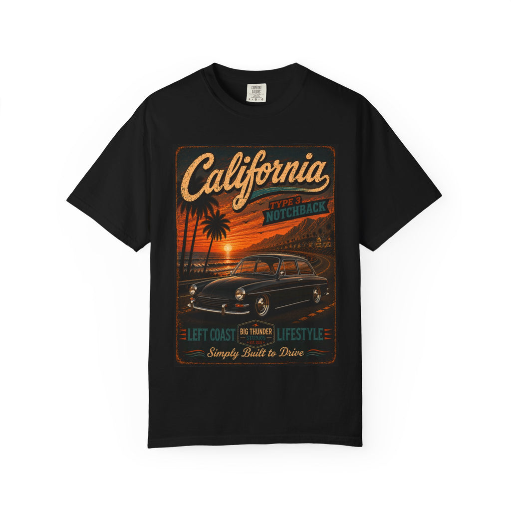 California Classic Car Sunset T-shirt | Vintage West Coast Palm Graphic