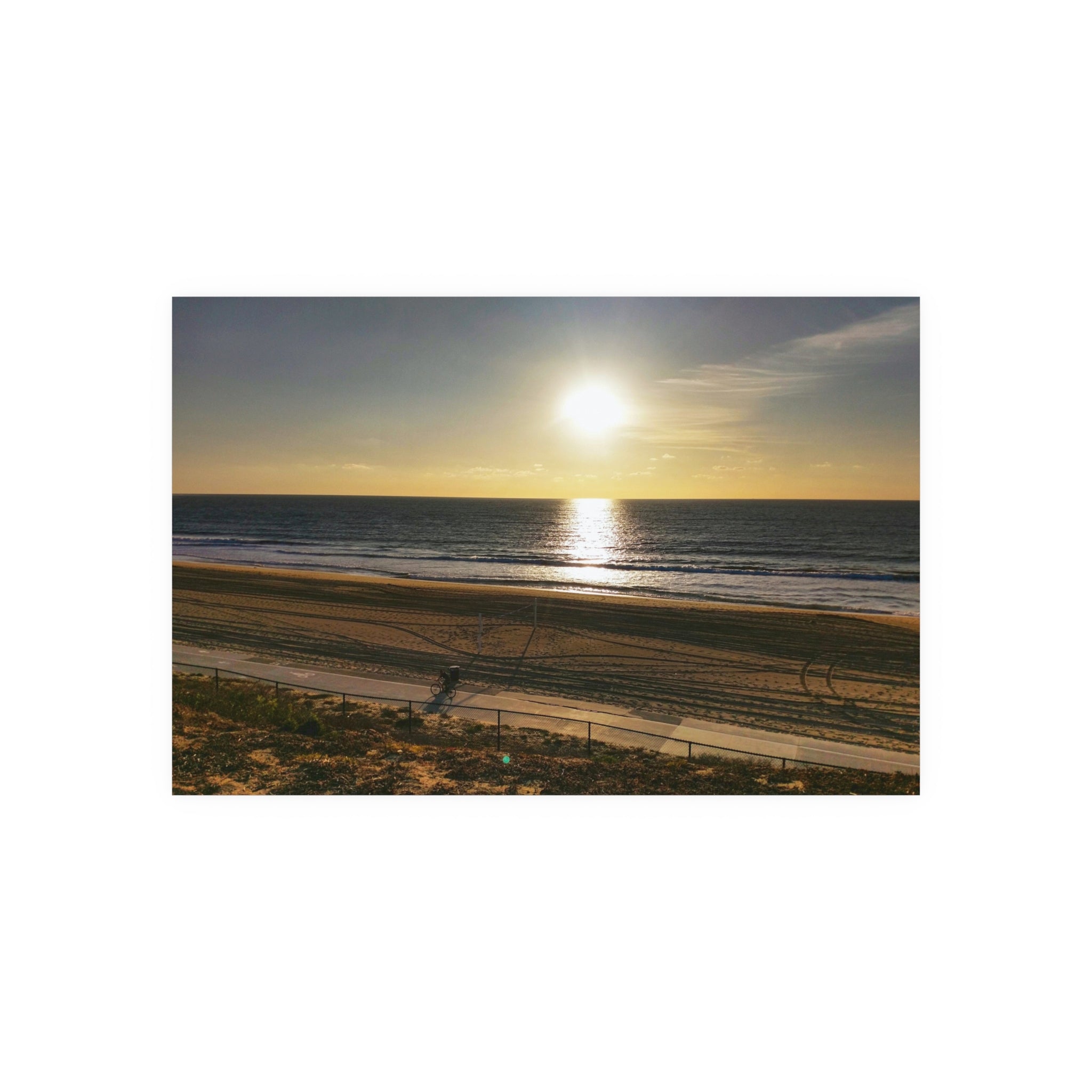 Redondo Beach Sunset - California Coastal Wall Art - Bike Rider Silhouette | Beach Sunset Photo Print