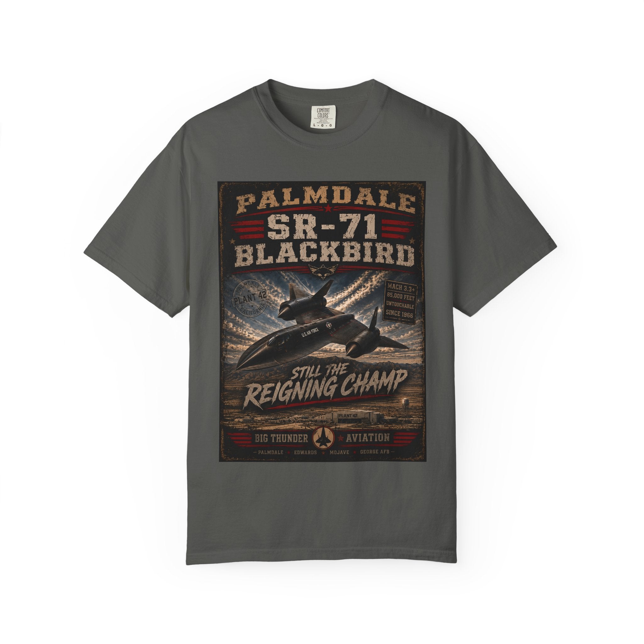 SR-71 Blackbird Palmdale Aviation Poster T-Shirt | Still the Reigning Champ