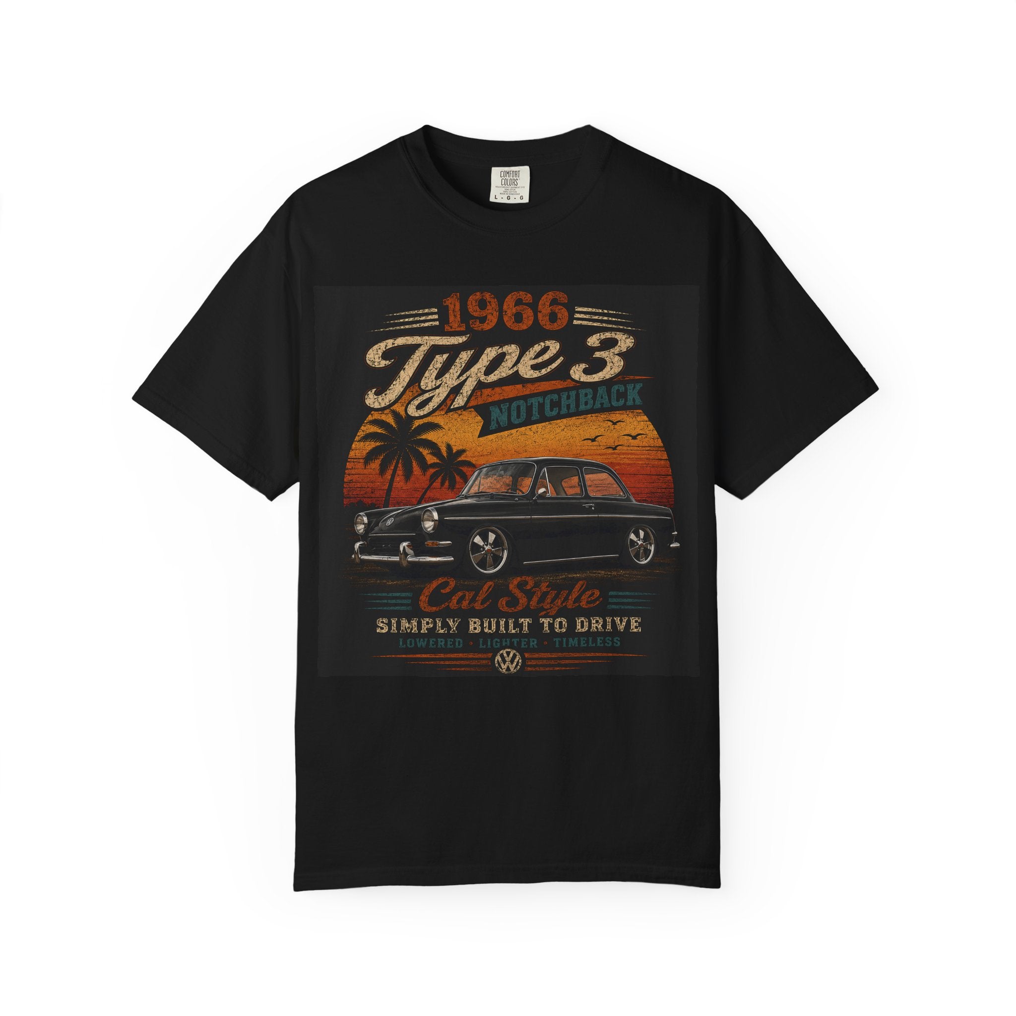 1966 Type 3 Notchback Car T-shirt | Vintage Surf Sunset Classic VW