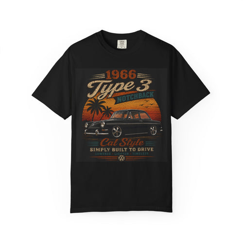 1966 Type 3 Notchback Car T-shirt | Vintage Surf Sunset Classic VW