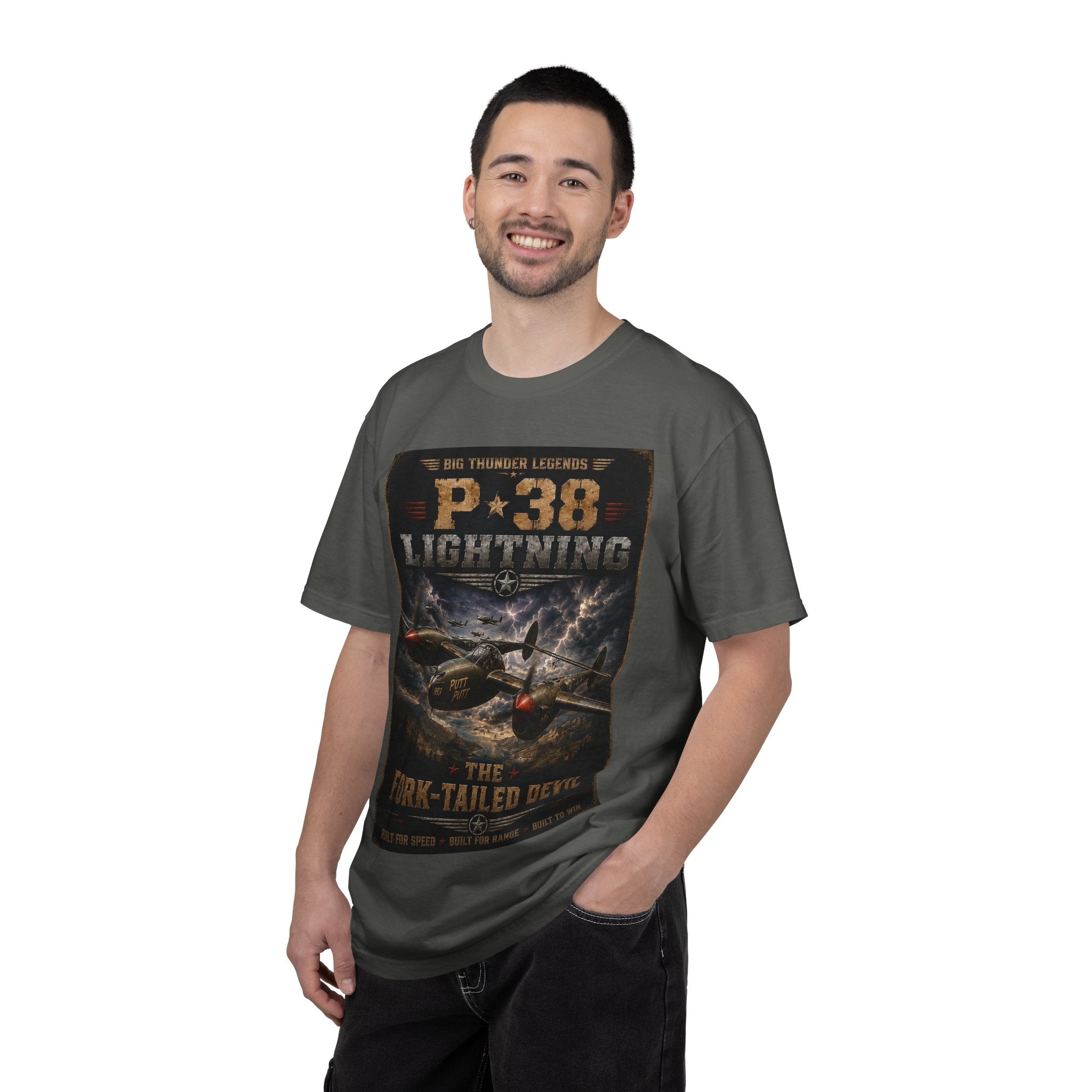 P-38 Lightning Aircraft Poster T-Shirt | Fork-Tailed Devil WWII Plane