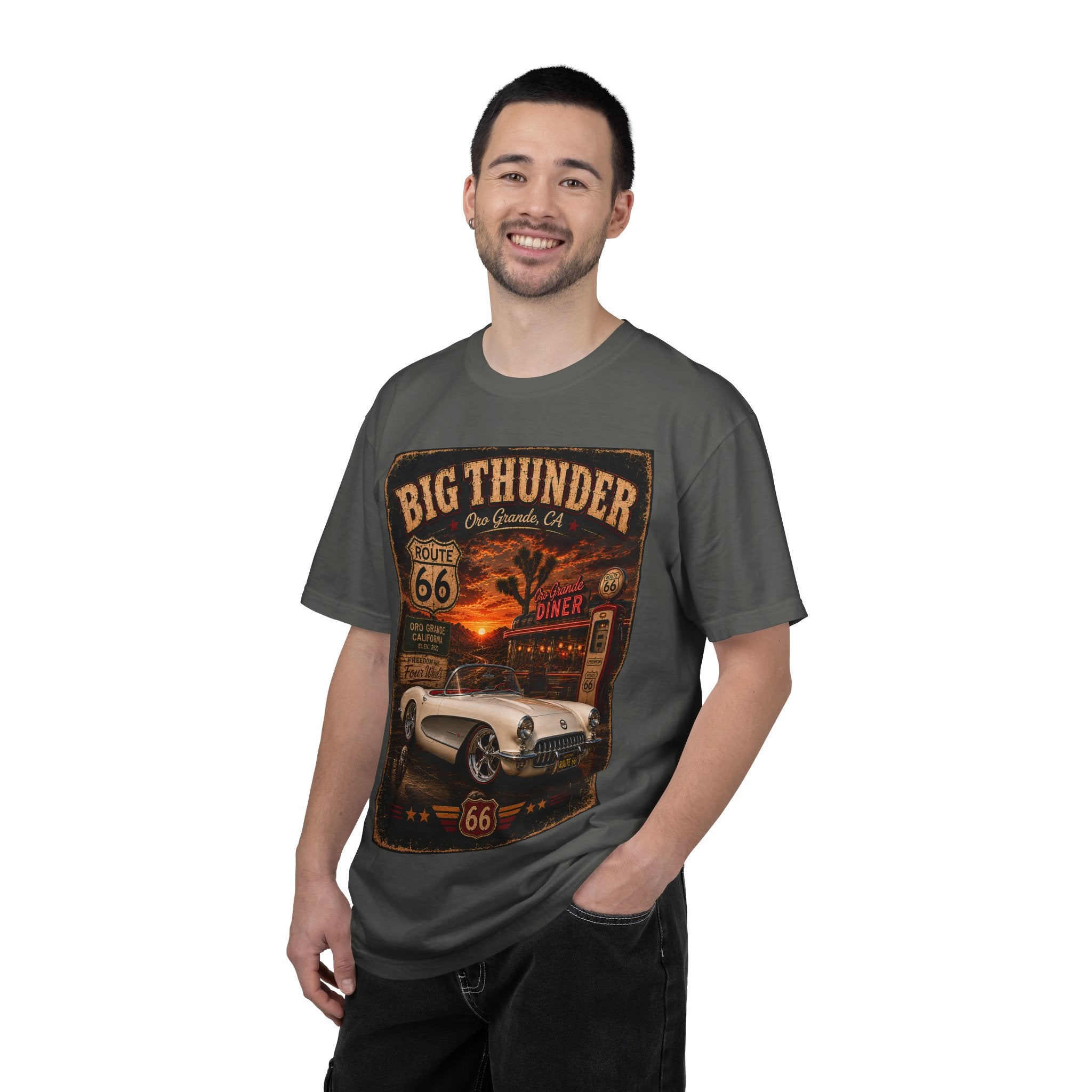 Big Thunder Route 66 Classic Corvette Poster T-Shirt | Vintage Roadtrip Car