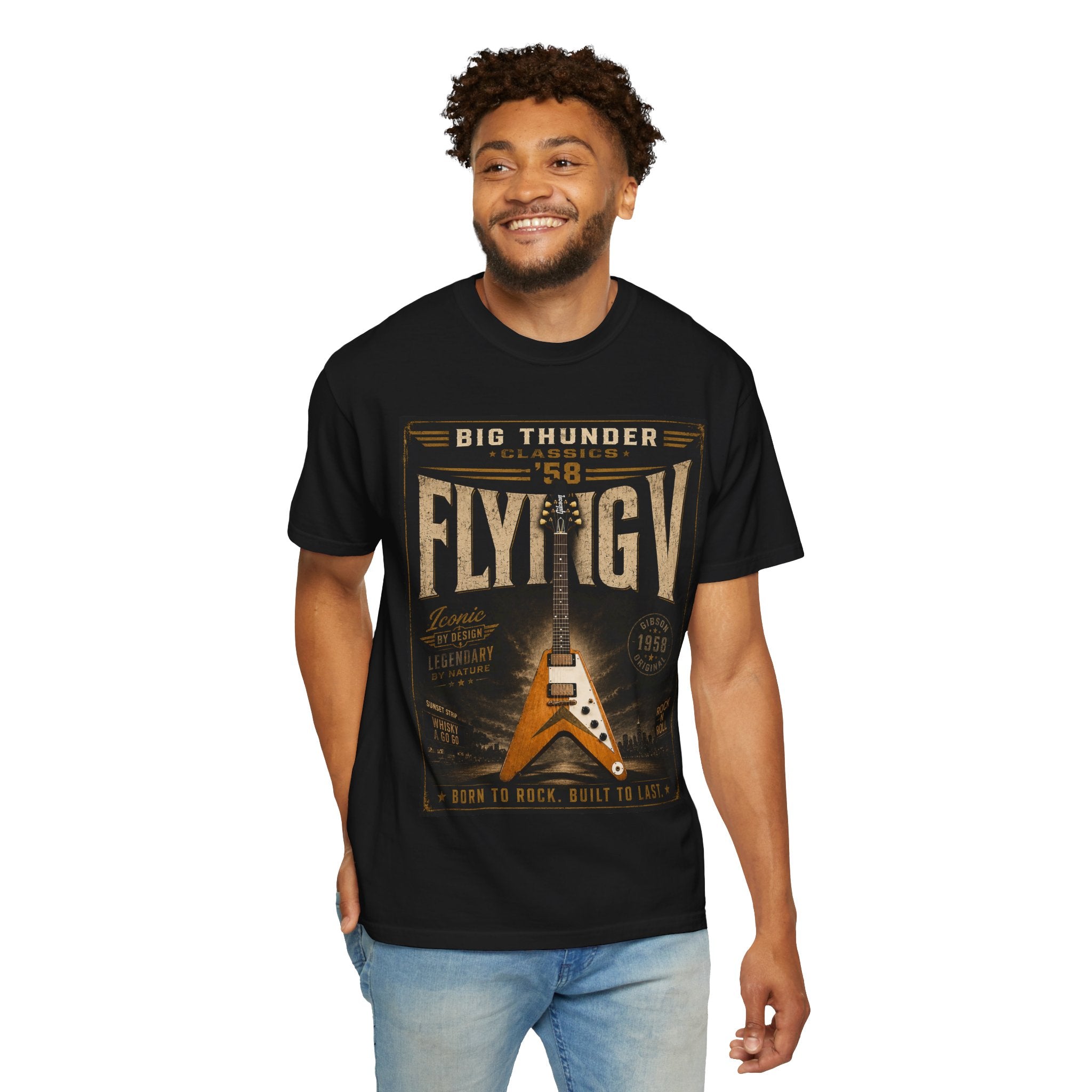 Flying V Guitar Graphic T-Shirt | Vintage Rock Poster Tee