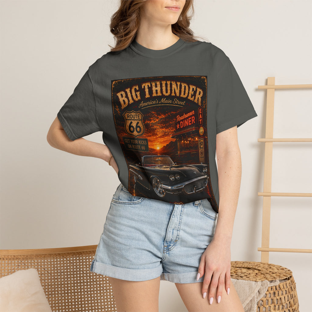 Big Thunder Route 66 Vintage Car T-shirt | Retro Diner Sunset Tee