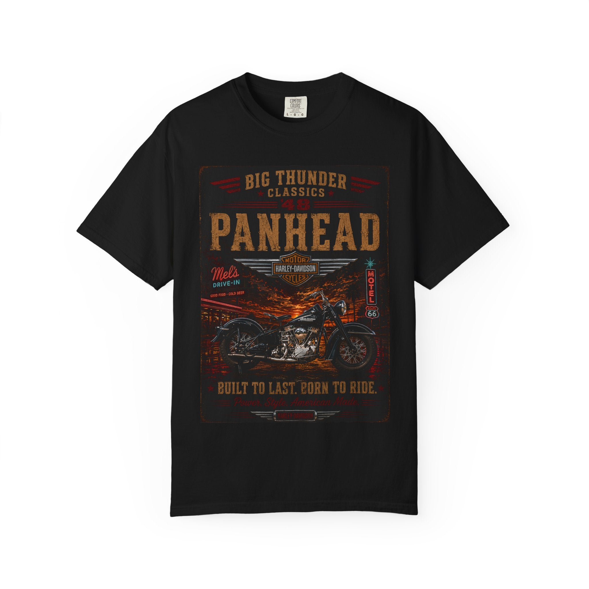 Panhead Motorcycle Graphic T-Shirt | Vintage Biker Skull Ride