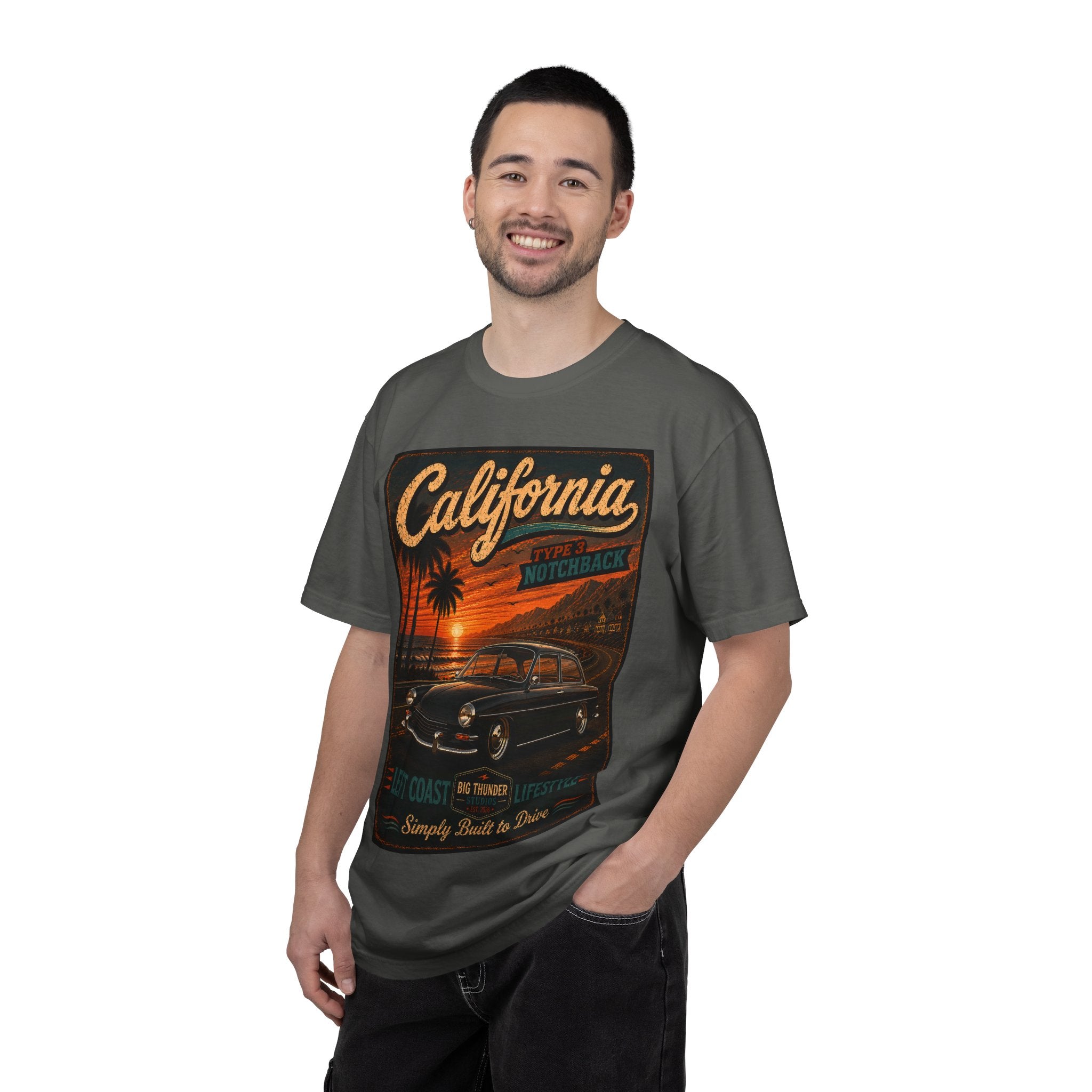 California Classic Car Sunset T-shirt | Vintage West Coast Palm Graphic