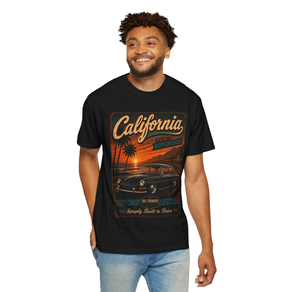 California Classic Car Sunset T-shirt | Vintage West Coast Palm Graphic