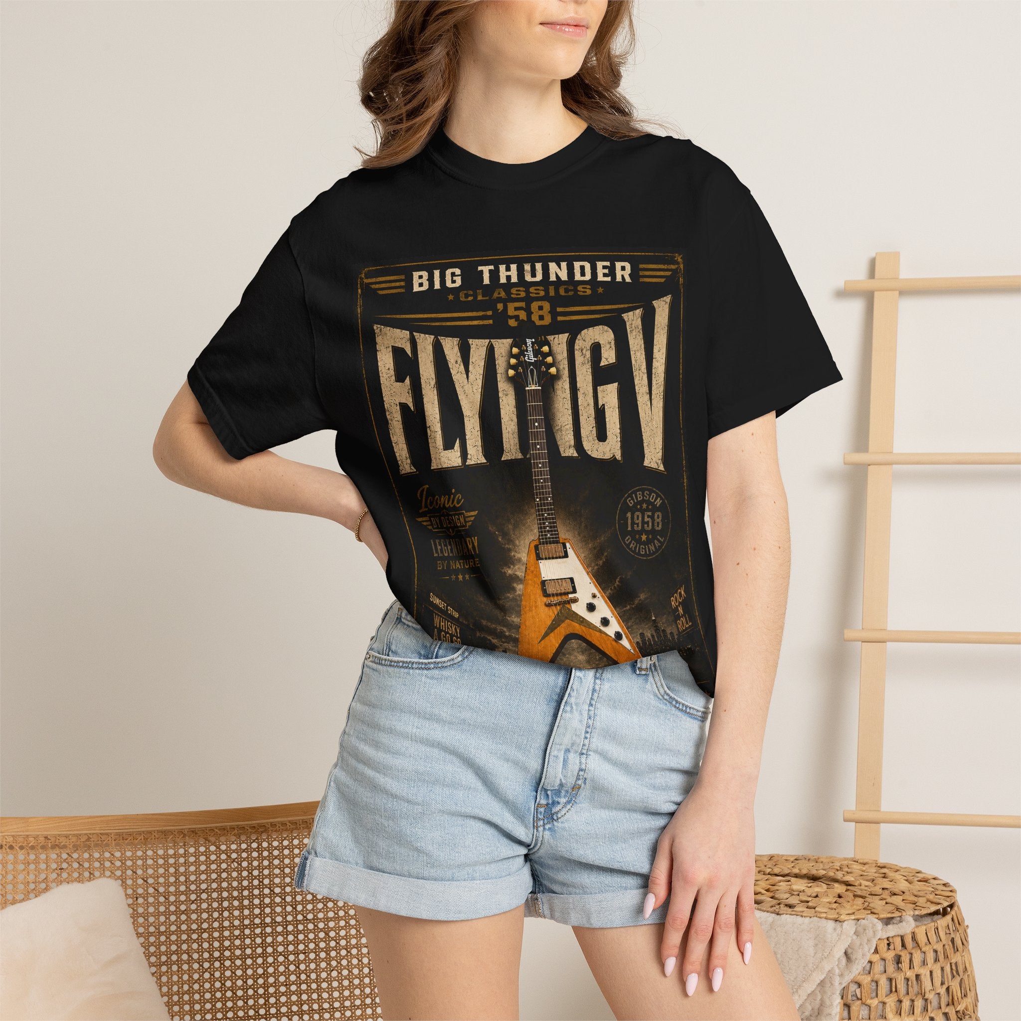 Flying V Guitar Graphic T-Shirt | Vintage Rock Poster Tee