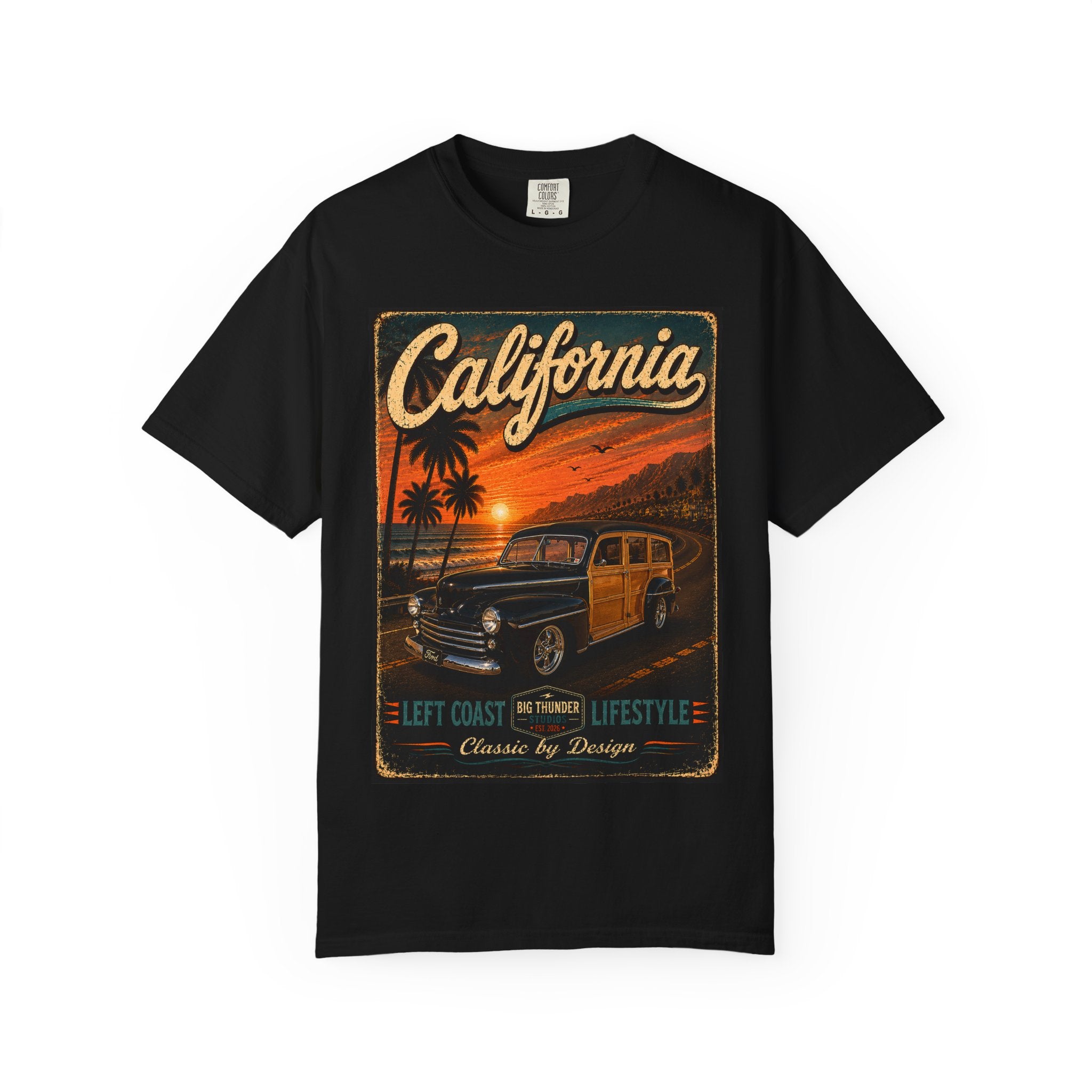 California Woody Surf Poster T-Shirt | Retro Sunset Palm Beach Life