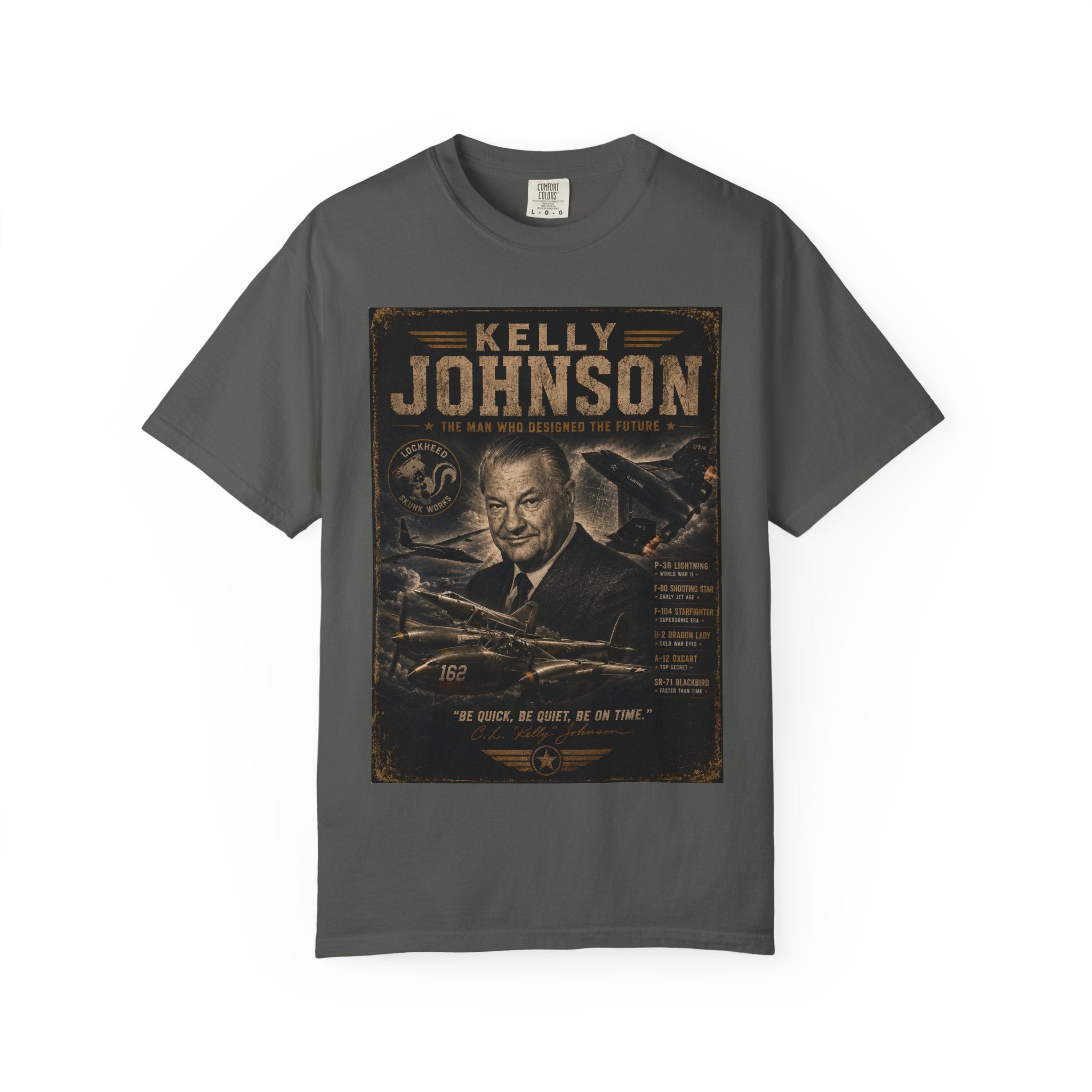 Kelly Johnson portrait T-Shirt | Skunk Works aviation poster design