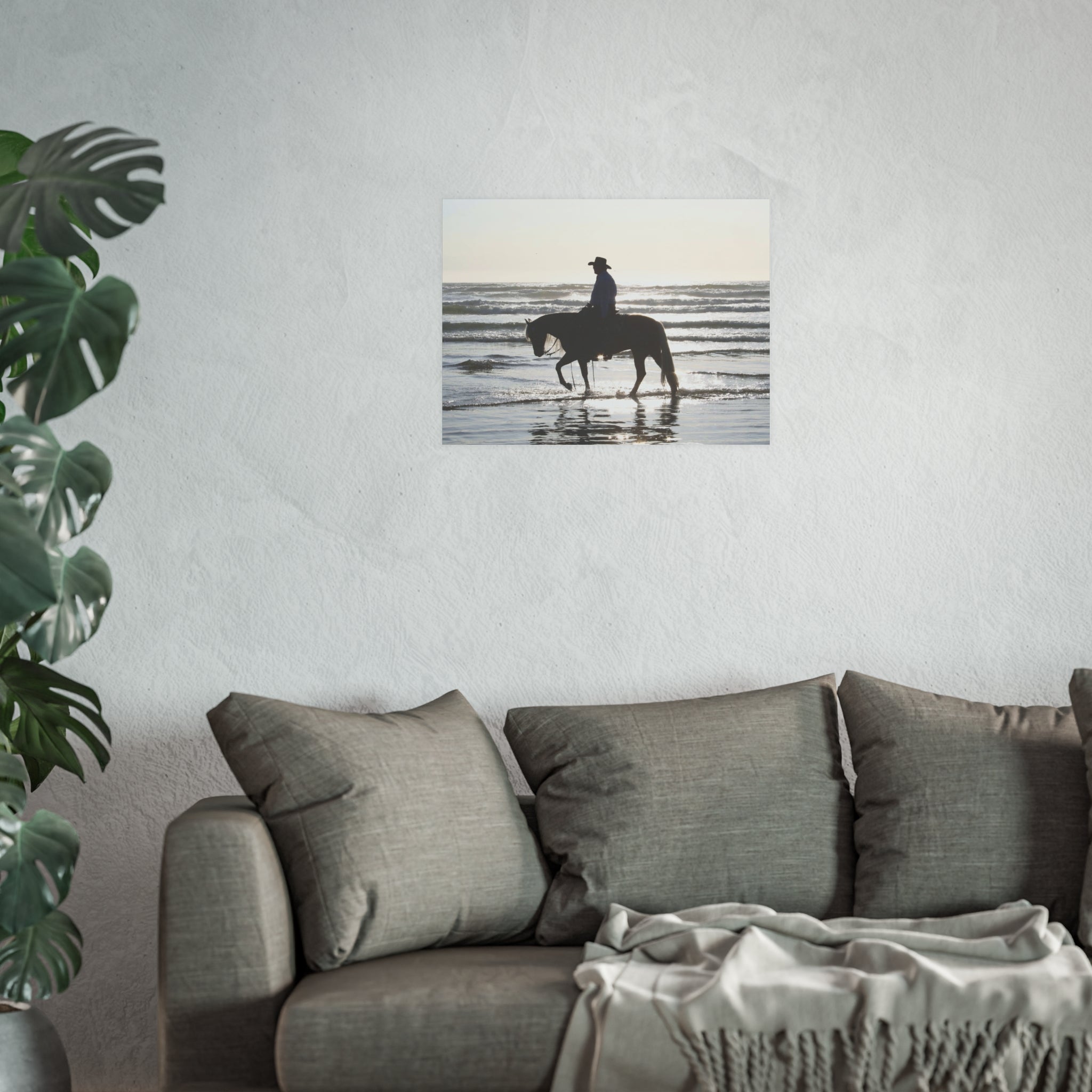 Surf Rider on Pismo Beach at Sunset | Horseback Beach Silhouette Sunset, Western Equine Wall Art
