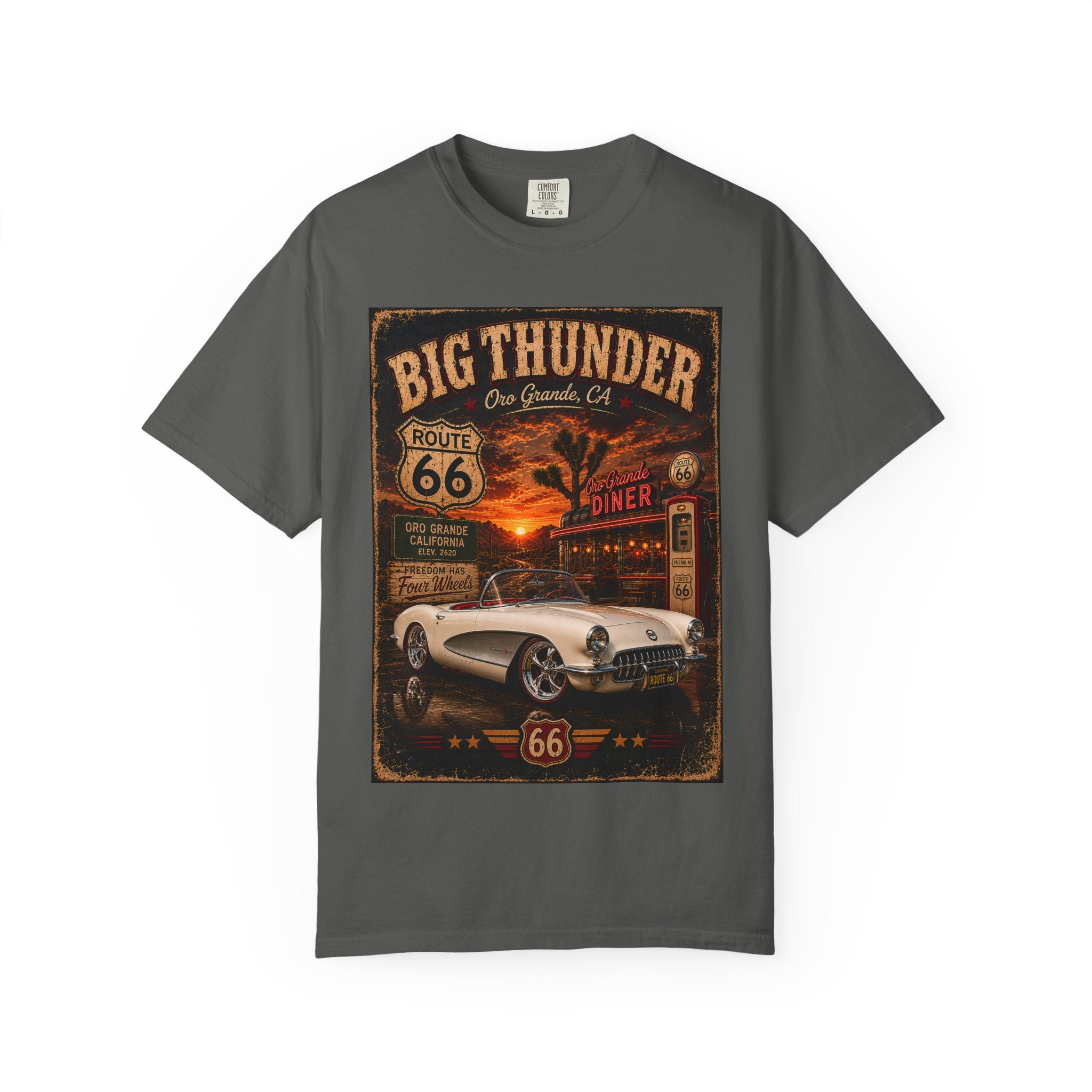 Big Thunder Route 66 Classic Corvette Poster T-Shirt | Vintage Roadtrip Car