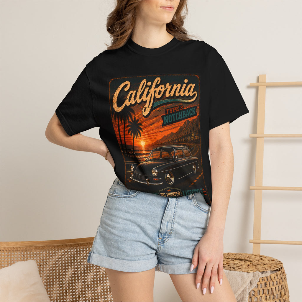 California Classic Car Sunset T-shirt | Vintage West Coast Palm Graphic