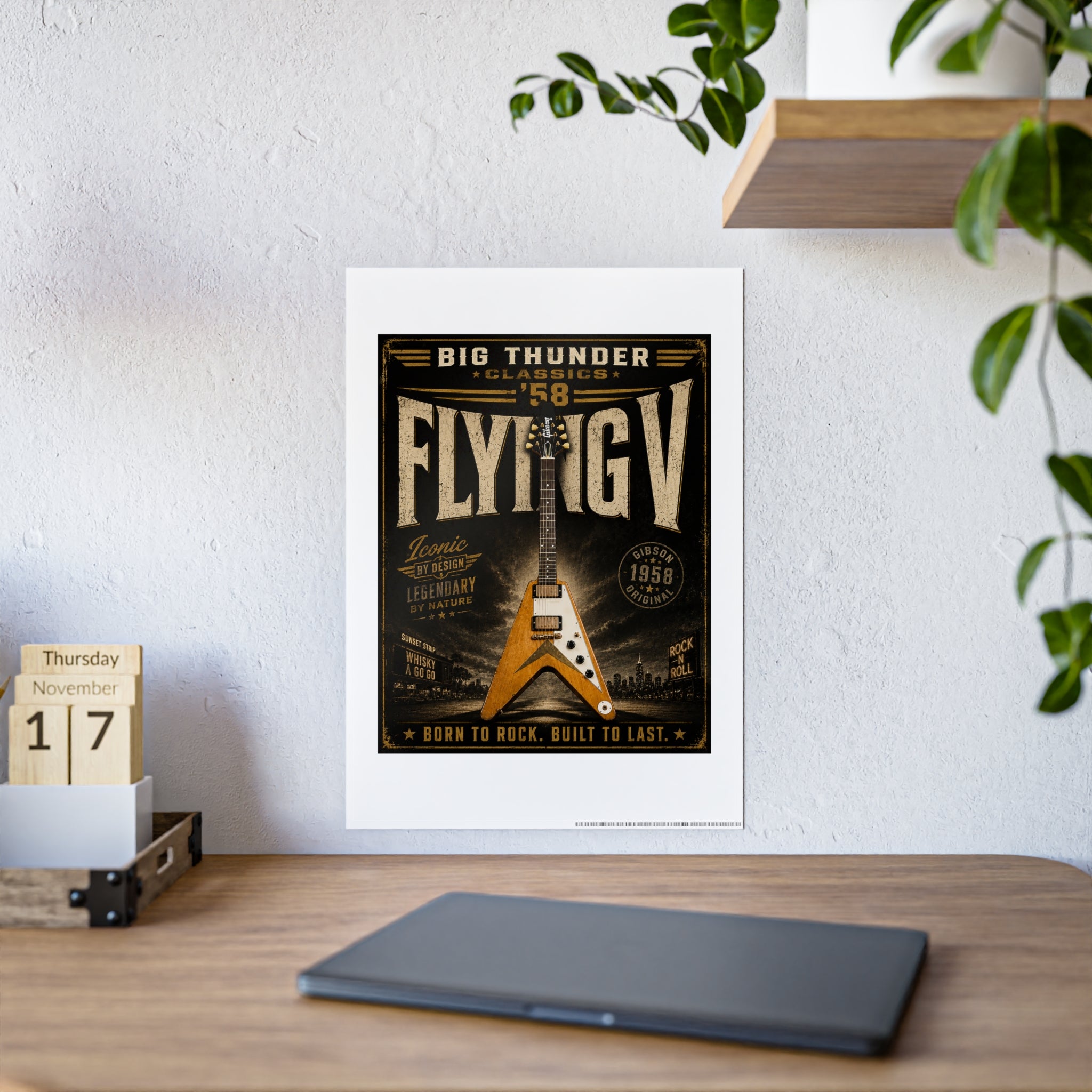 Flying V Guitar Poster Gloss Poster | Vintage Rock Music Wall Art