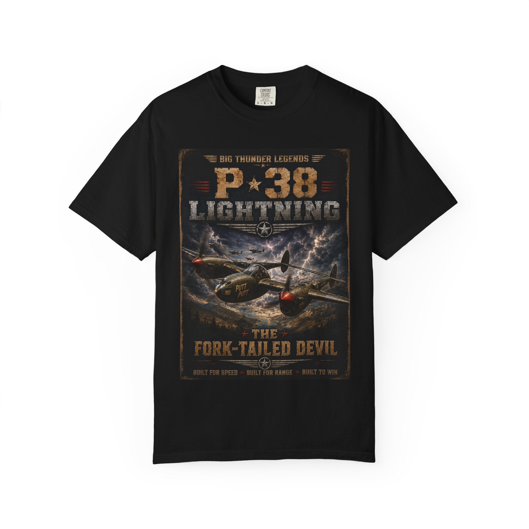 P-38 Lightning Aircraft Poster T-Shirt | Fork-Tailed Devil WWII Plane