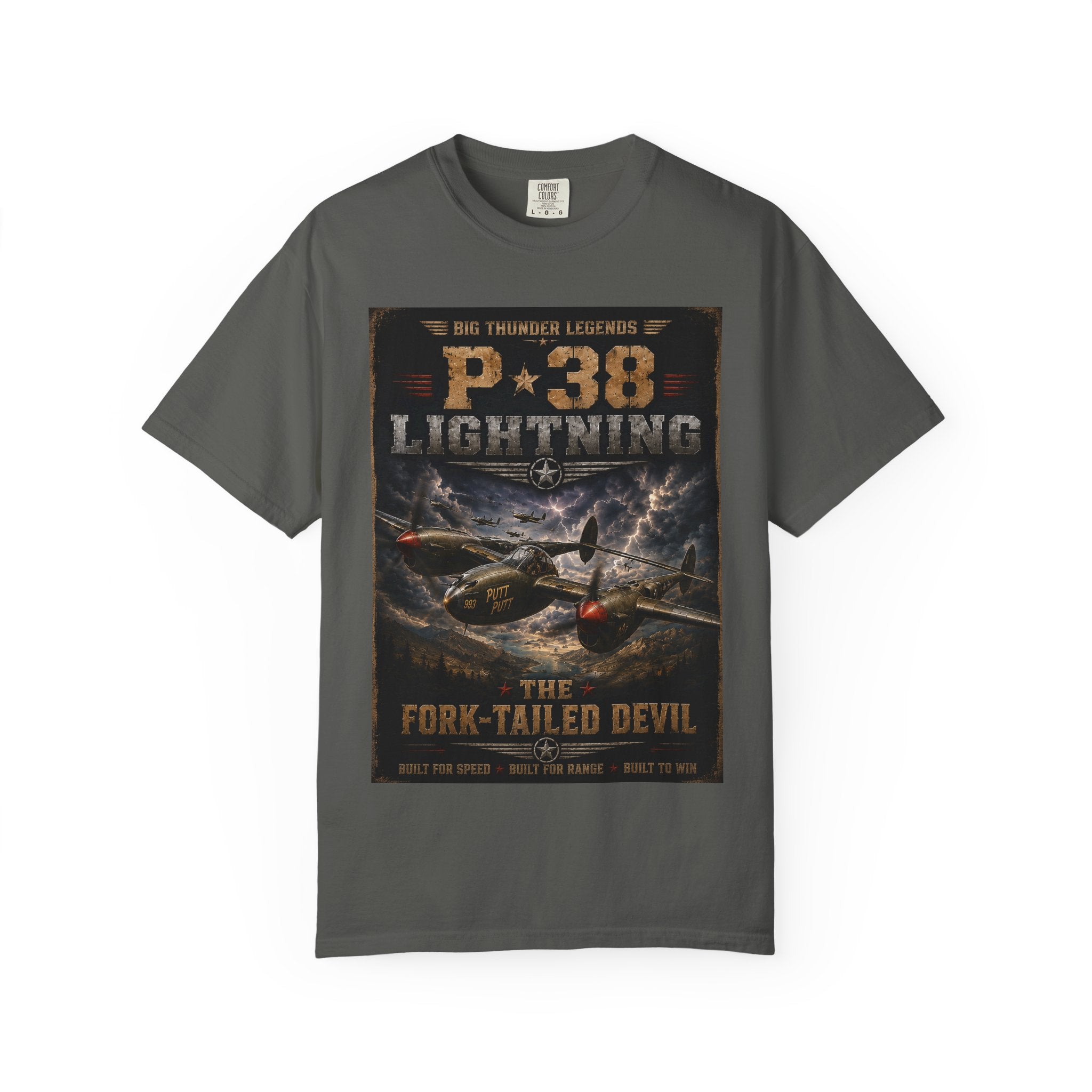 P-38 Lightning Aircraft Poster T-Shirt | Fork-Tailed Devil WWII Plane