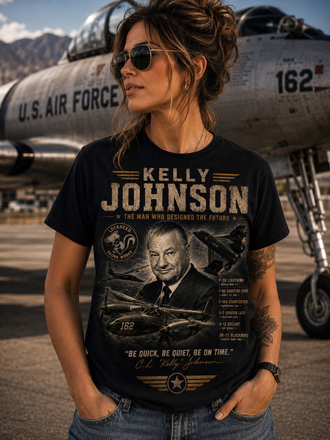 Kelly Johnson portrait T-Shirt | Skunk Works aviation poster design