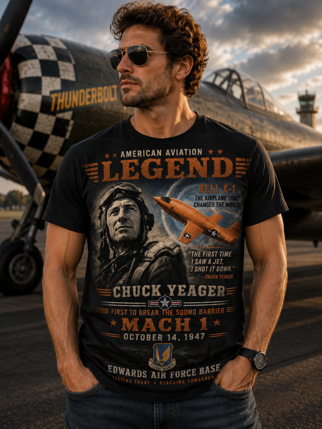Aviation Legend Chuck Yeager T-Shirt | Mach 1 Pilot Tribute
