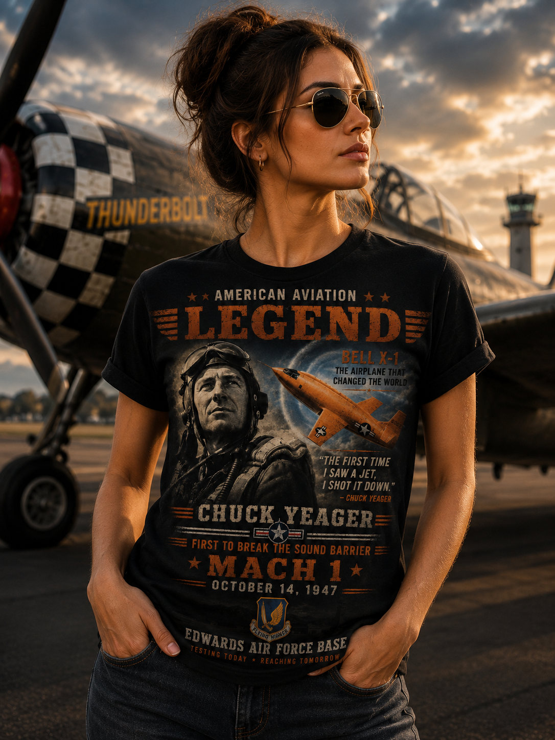 Aviation Legend Chuck Yeager T-Shirt | Mach 1 Pilot Tribute