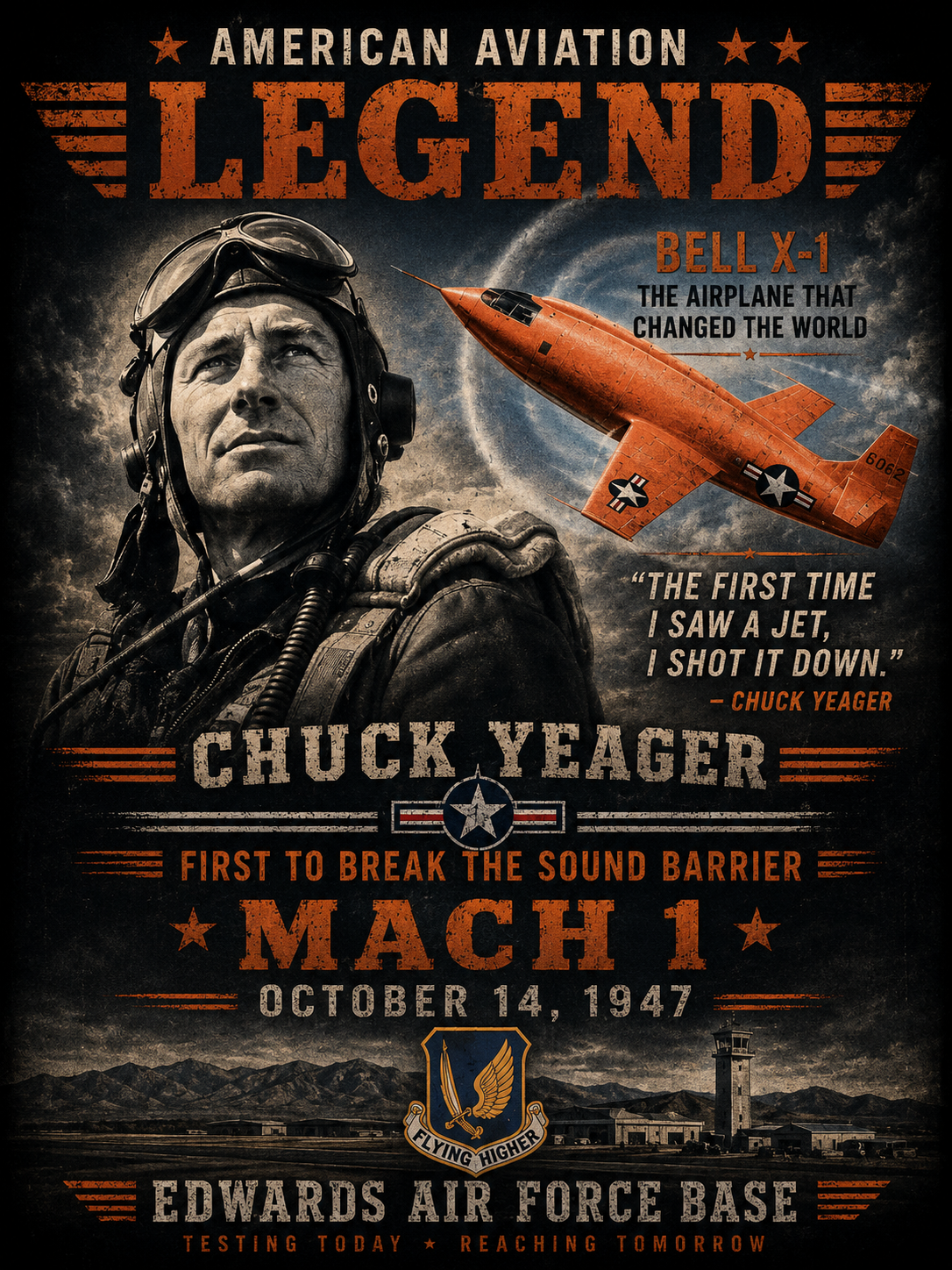 Aviation Legend Chuck Yeager T-Shirt | Mach 1 Pilot Tribute