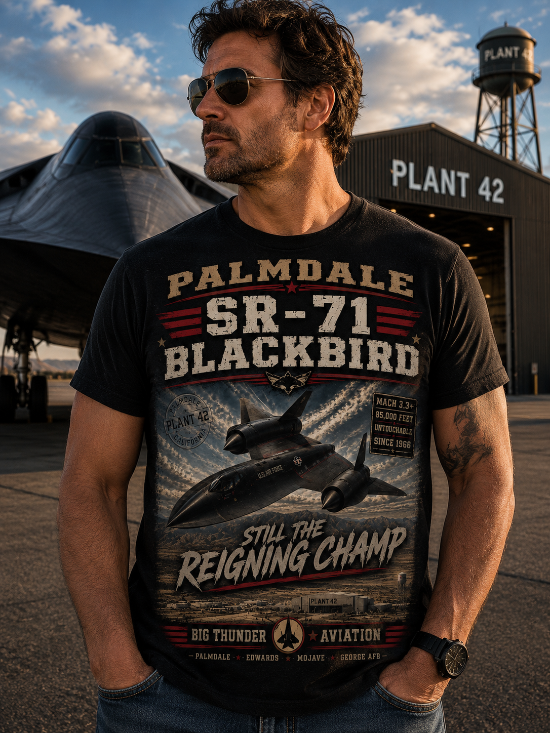 SR-71 Blackbird Palmdale Aviation Poster T-Shirt | Still the Reigning Champ
