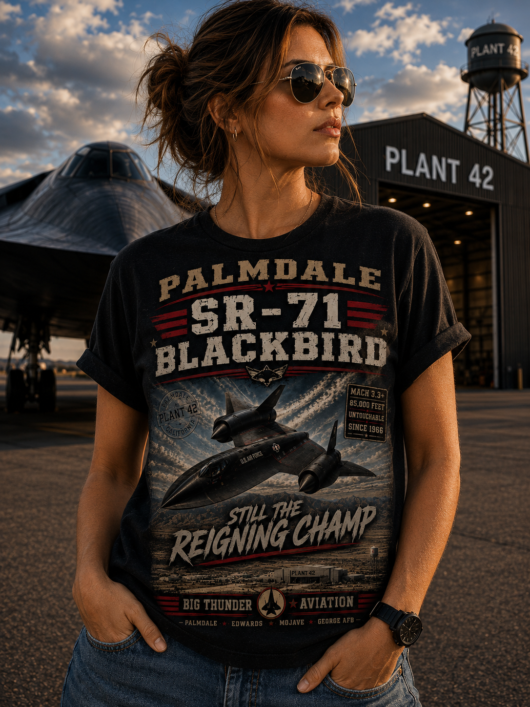 SR-71 Blackbird Palmdale Aviation Poster T-Shirt | Still the Reigning Champ