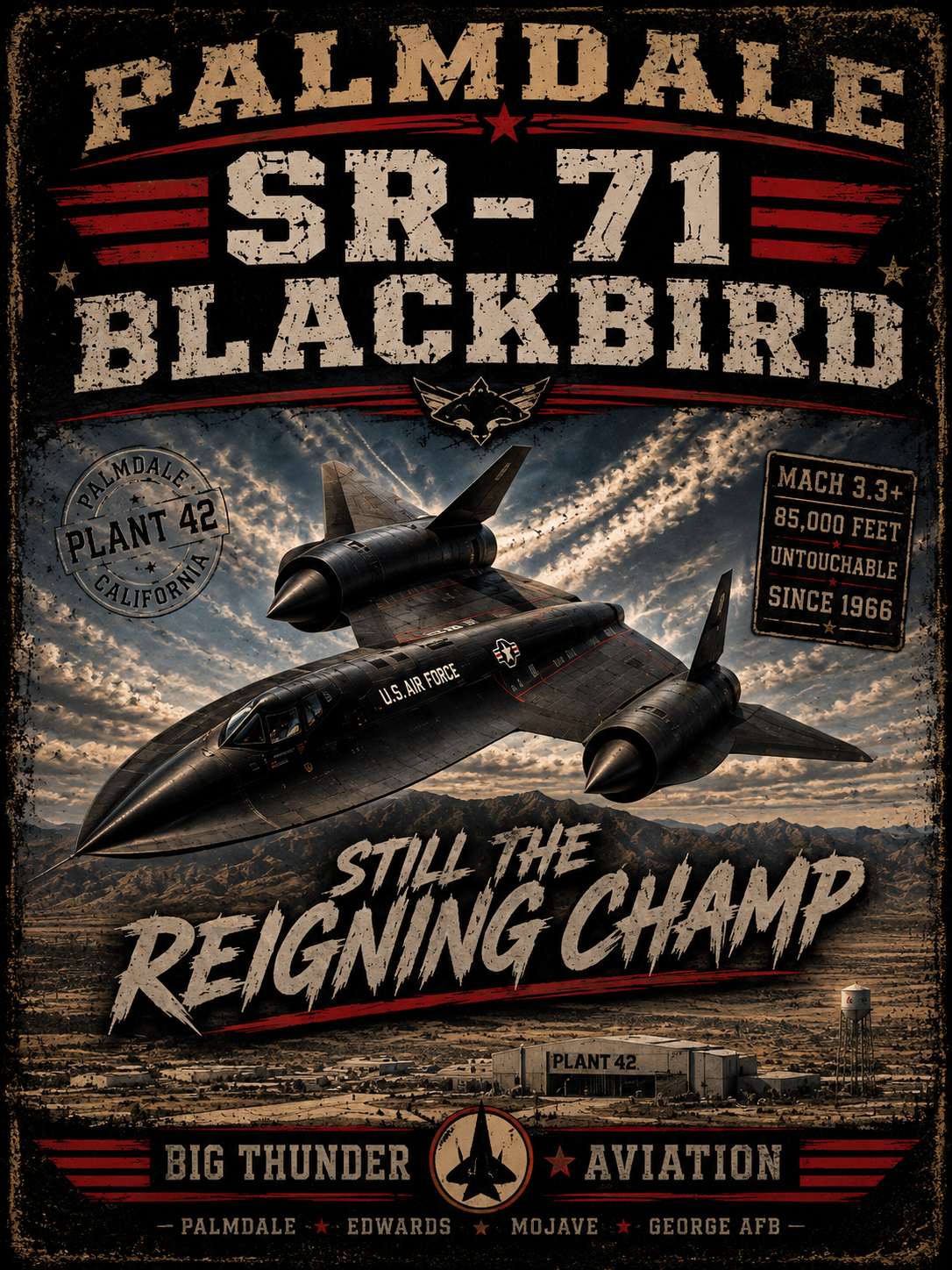 SR-71 Blackbird Palmdale Aviation Poster T-Shirt | Still the Reigning Champ