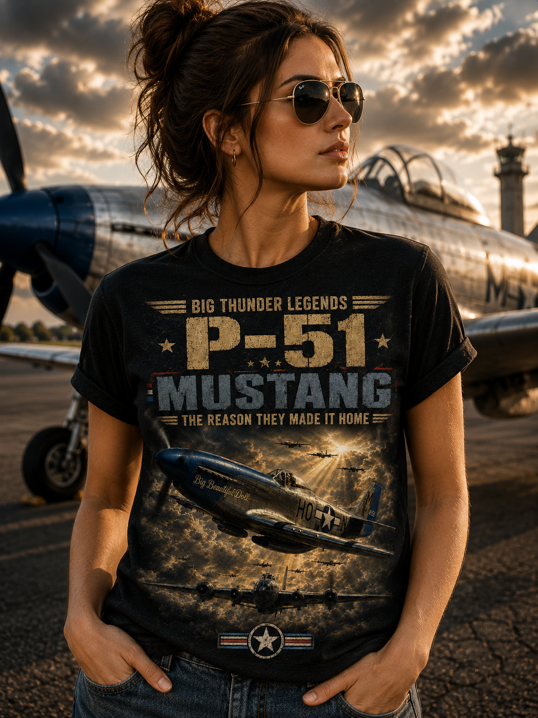 P-51 Mustang Vintage Warplane T-Shirt | Big Thunder Legends