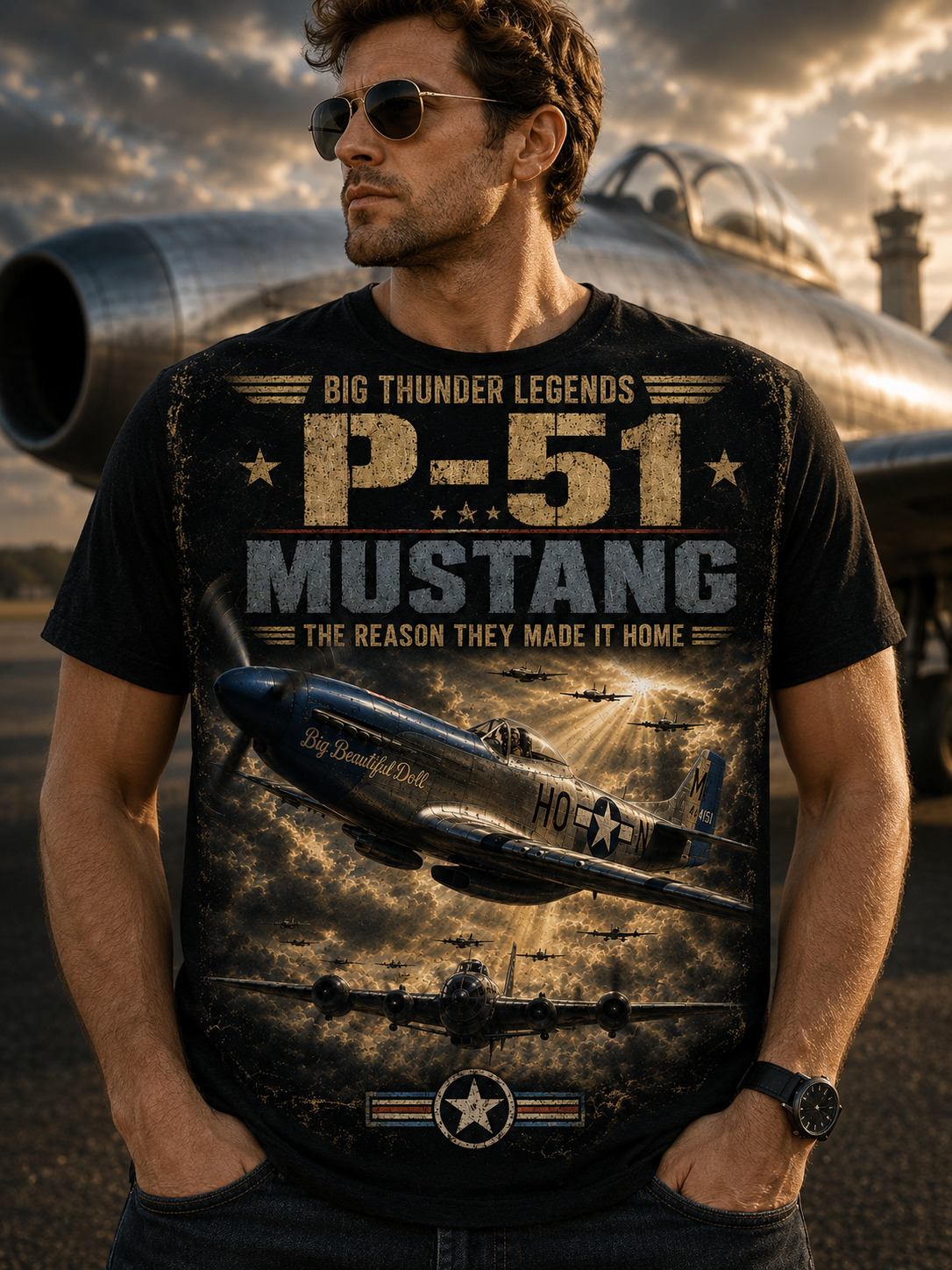 P-51 Mustang Vintage Warplane T-Shirt | Big Thunder Legends