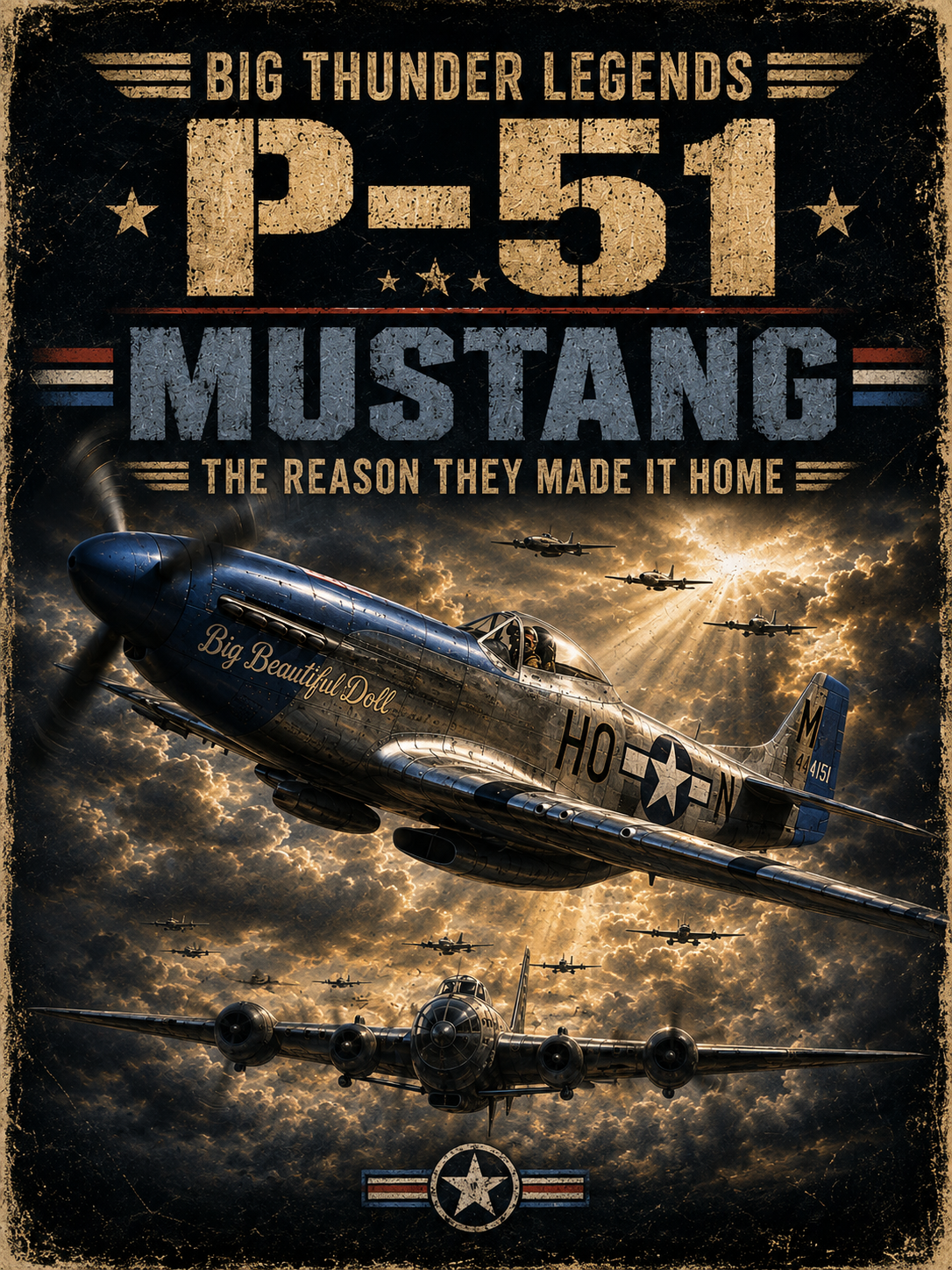 P-51 Mustang Vintage Warplane T-Shirt | Big Thunder Legends
