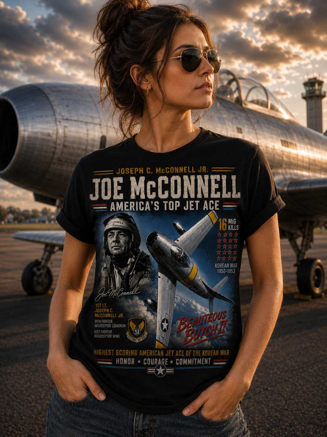 Joe McConnell Jet Ace Pilot Poster T-Shirt | Vintage Aviation Tee