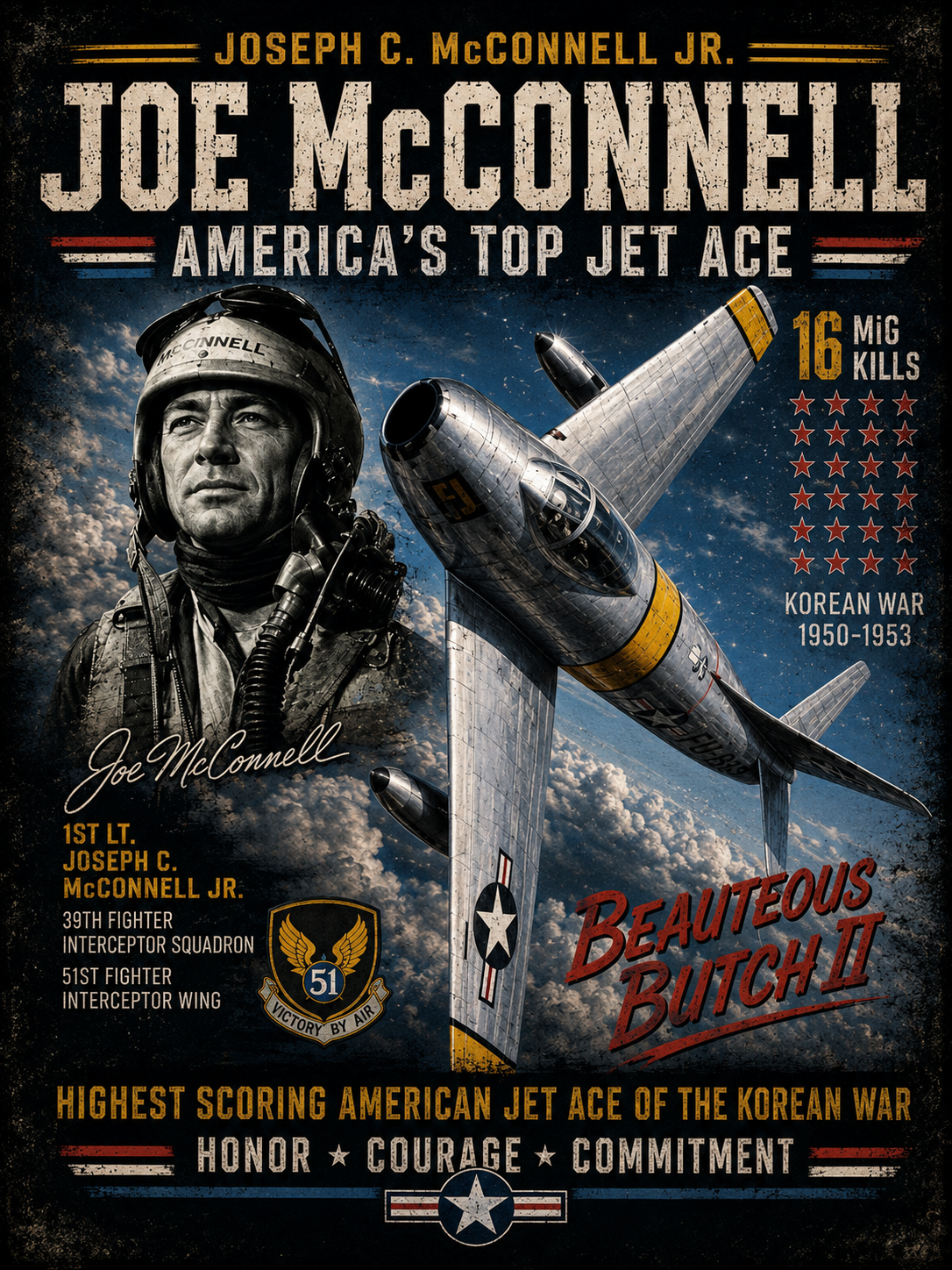 Joe McConnell Jet Ace Pilot Poster T-Shirt | Vintage Aviation Tee