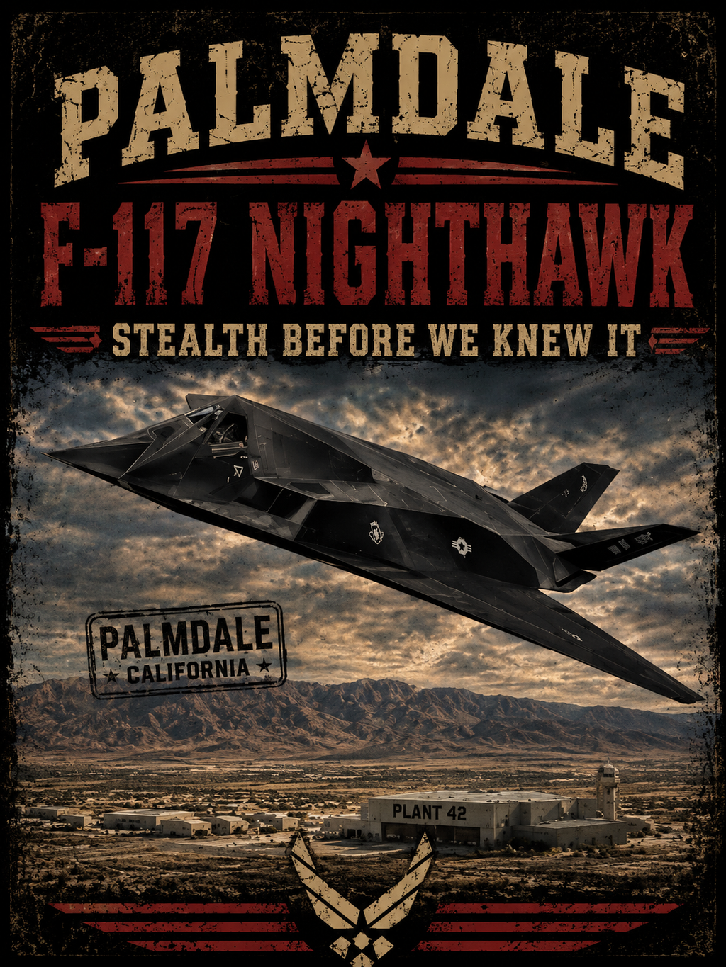 Palmdale F-117 Nighthawk Stealth Graphic T-Shirt | Military Aircraft Poster