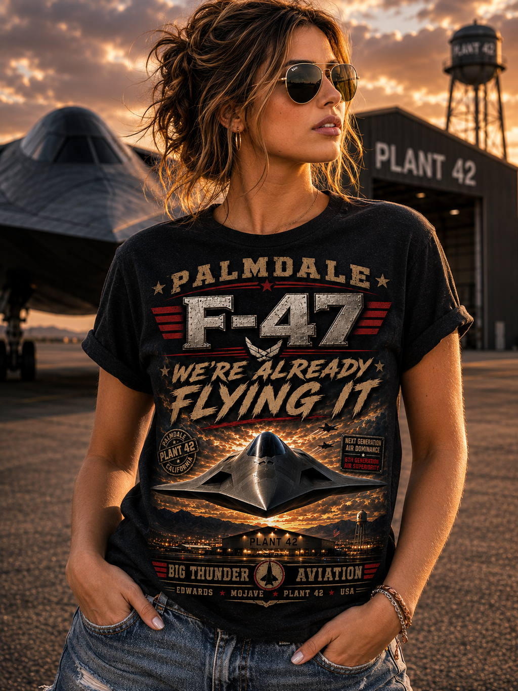 Palmdale F-47 Stealth Jet We're Already Flying It T-Shirt | Aviation Poster Style