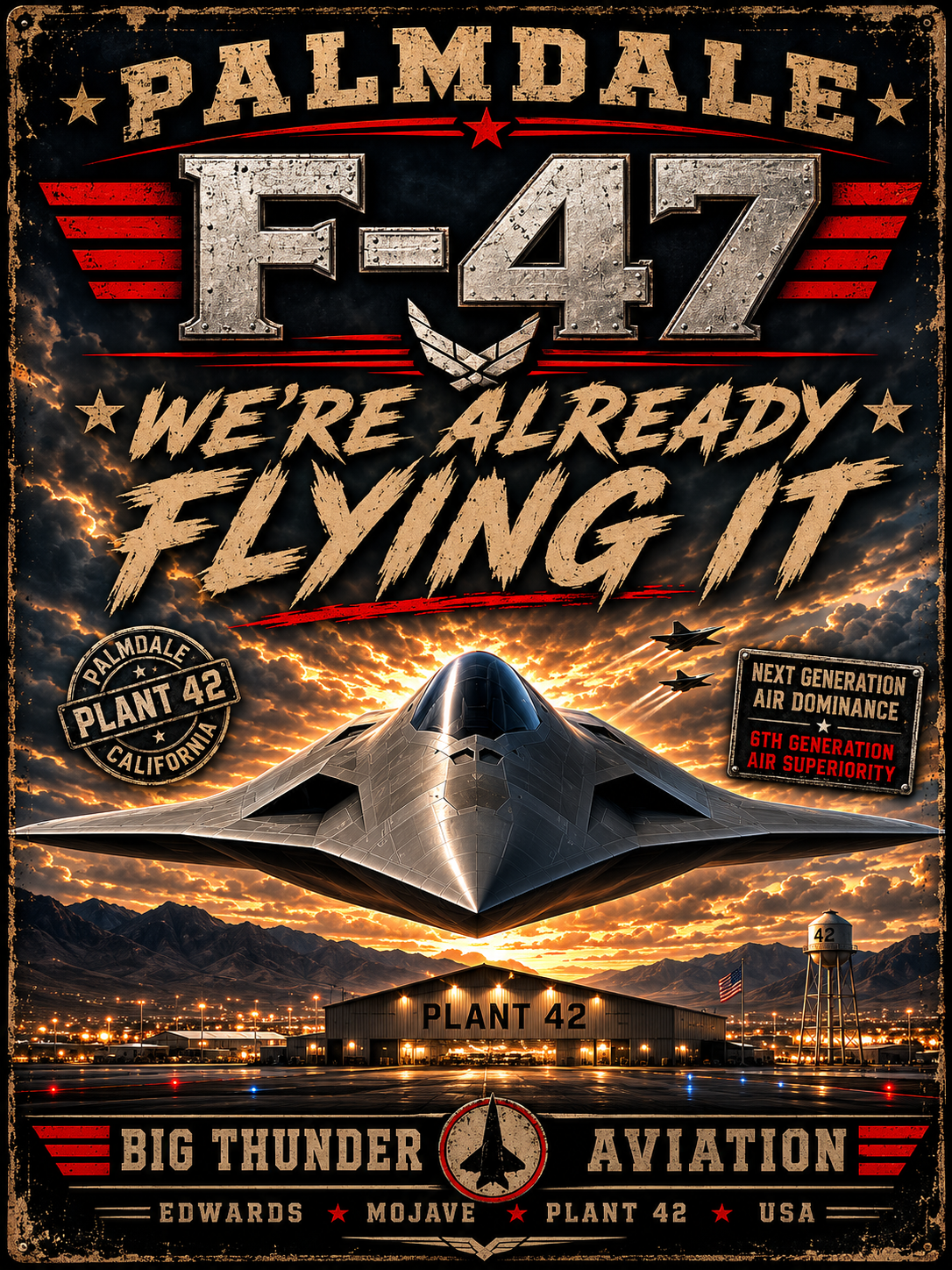 Palmdale F-47 Stealth Jet We're Already Flying It T-Shirt | Aviation Poster Style