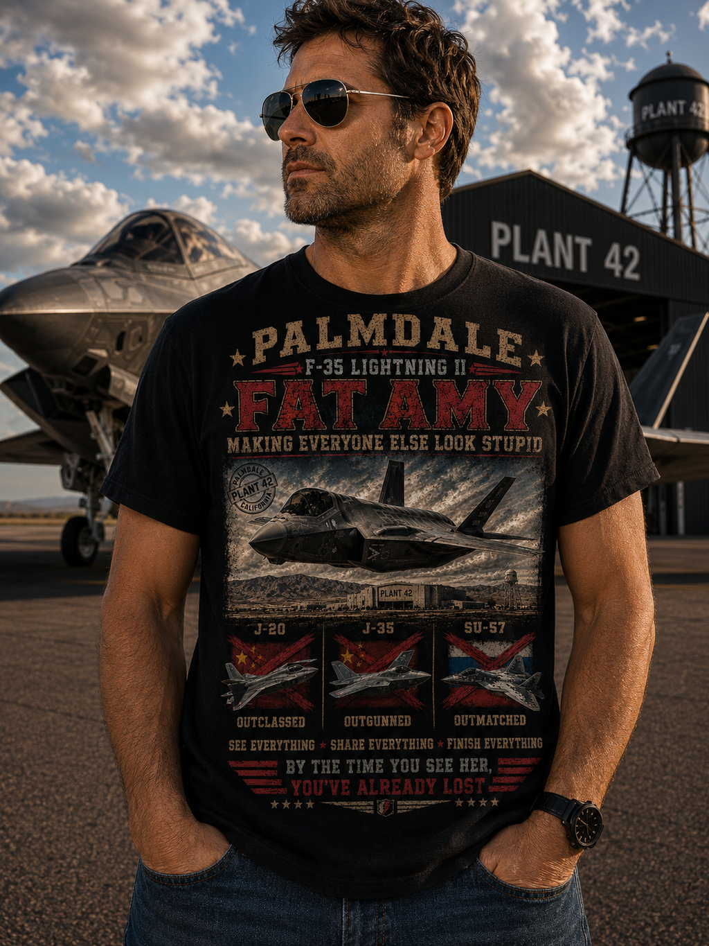 Palmdale F-35 Lightning II Fighter Jet T-shirt | Military Aircraft Poster