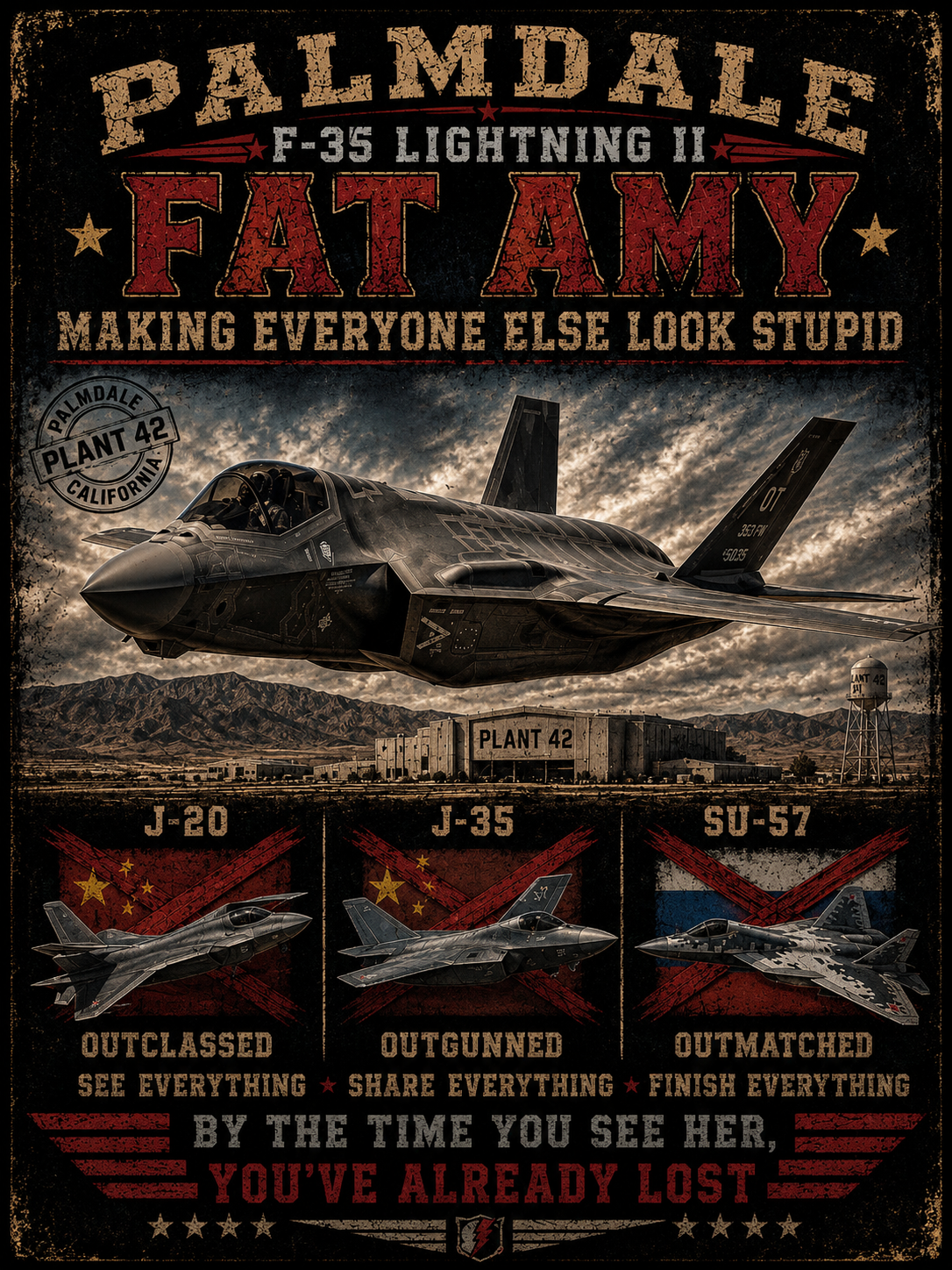 Palmdale F-35 Lightning II Fighter Jet T-shirt | Military Aircraft Poster