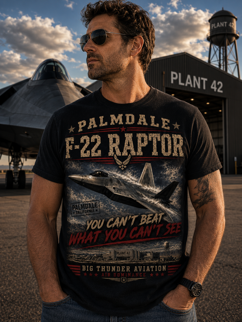 Palmdale F-22 Raptor Graphic T-Shirt | Military Jet Aviation Tee