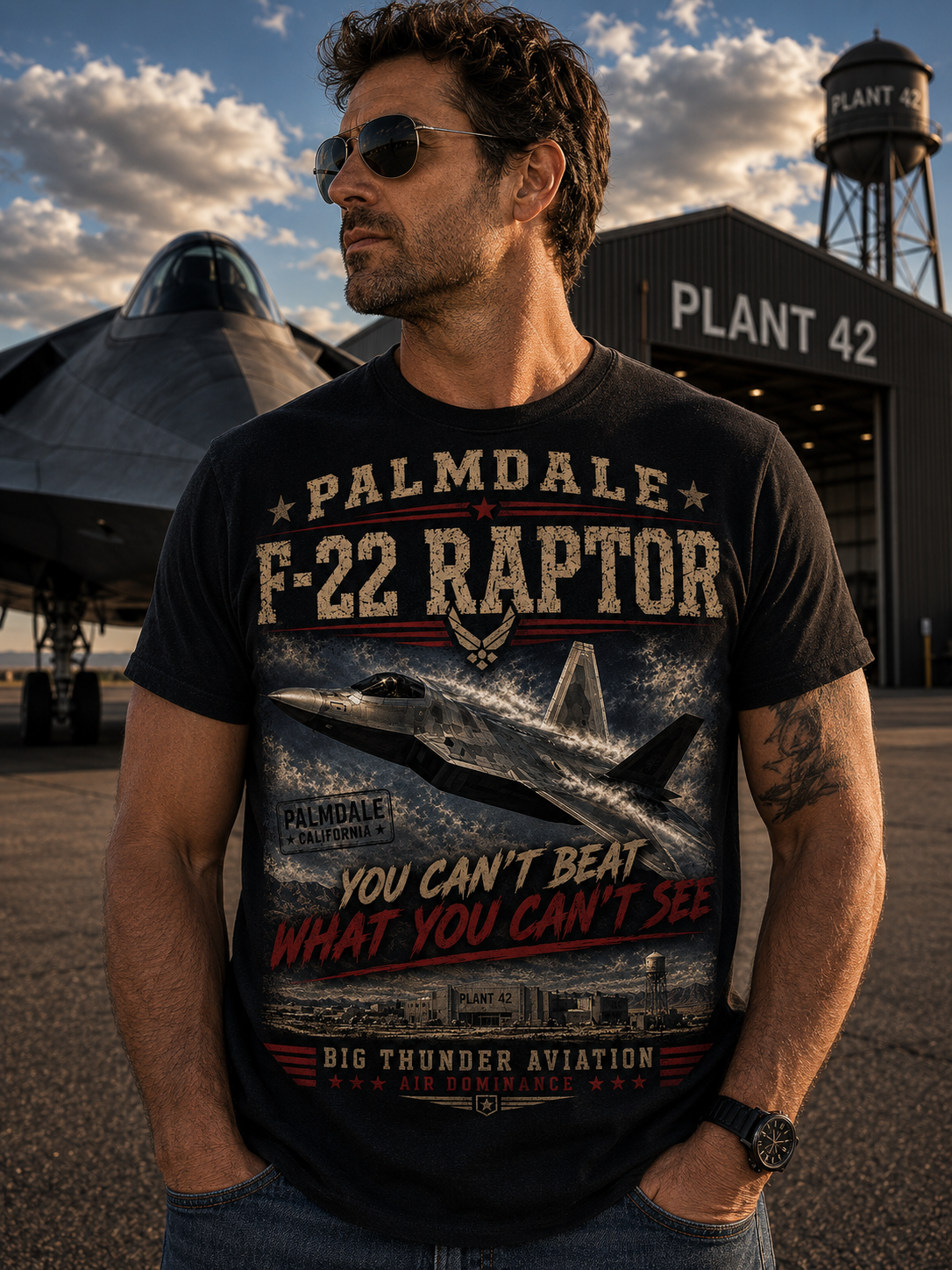 Palmdale F-22 Raptor Graphic T-Shirt | Military Jet Aviation Tee