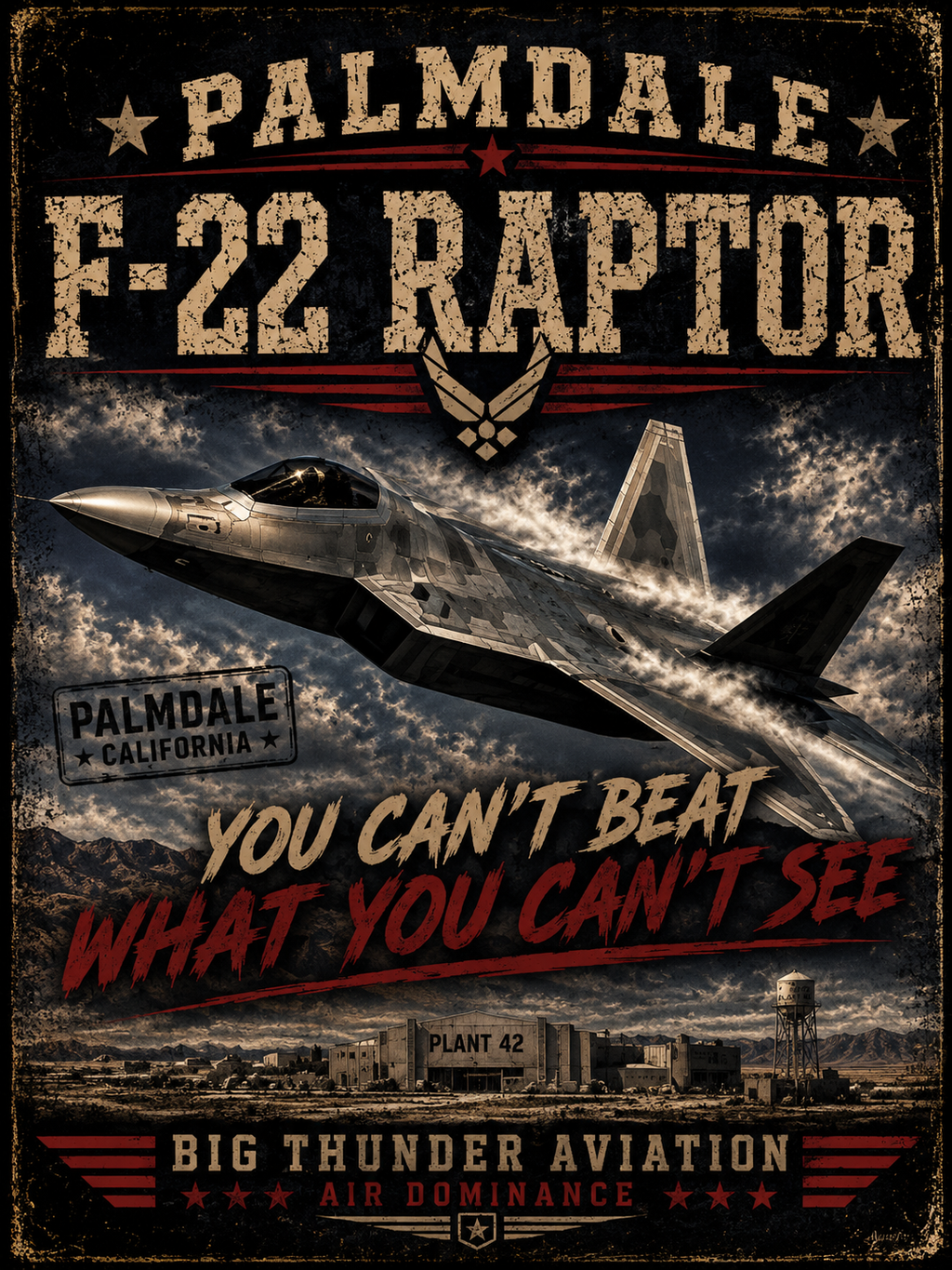 Palmdale F-22 Raptor Graphic T-Shirt | Military Jet Aviation Tee