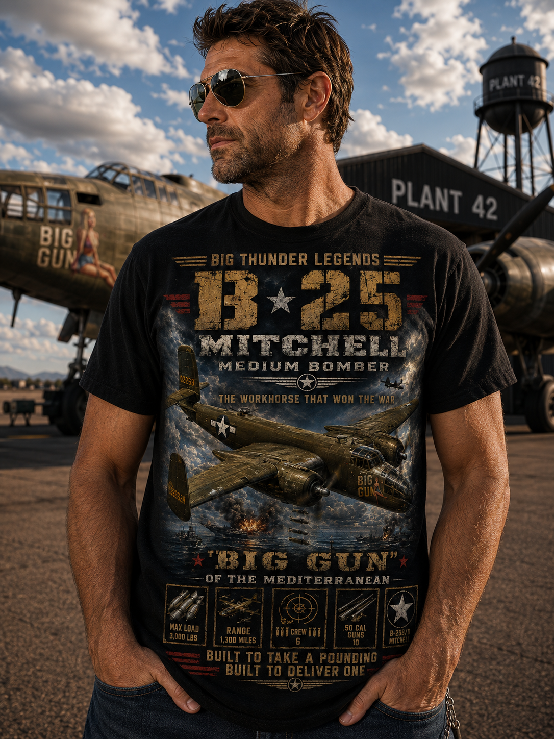 B-25 Mitchell Bomber Aircraft T-Shirt | World War II Plane Poster